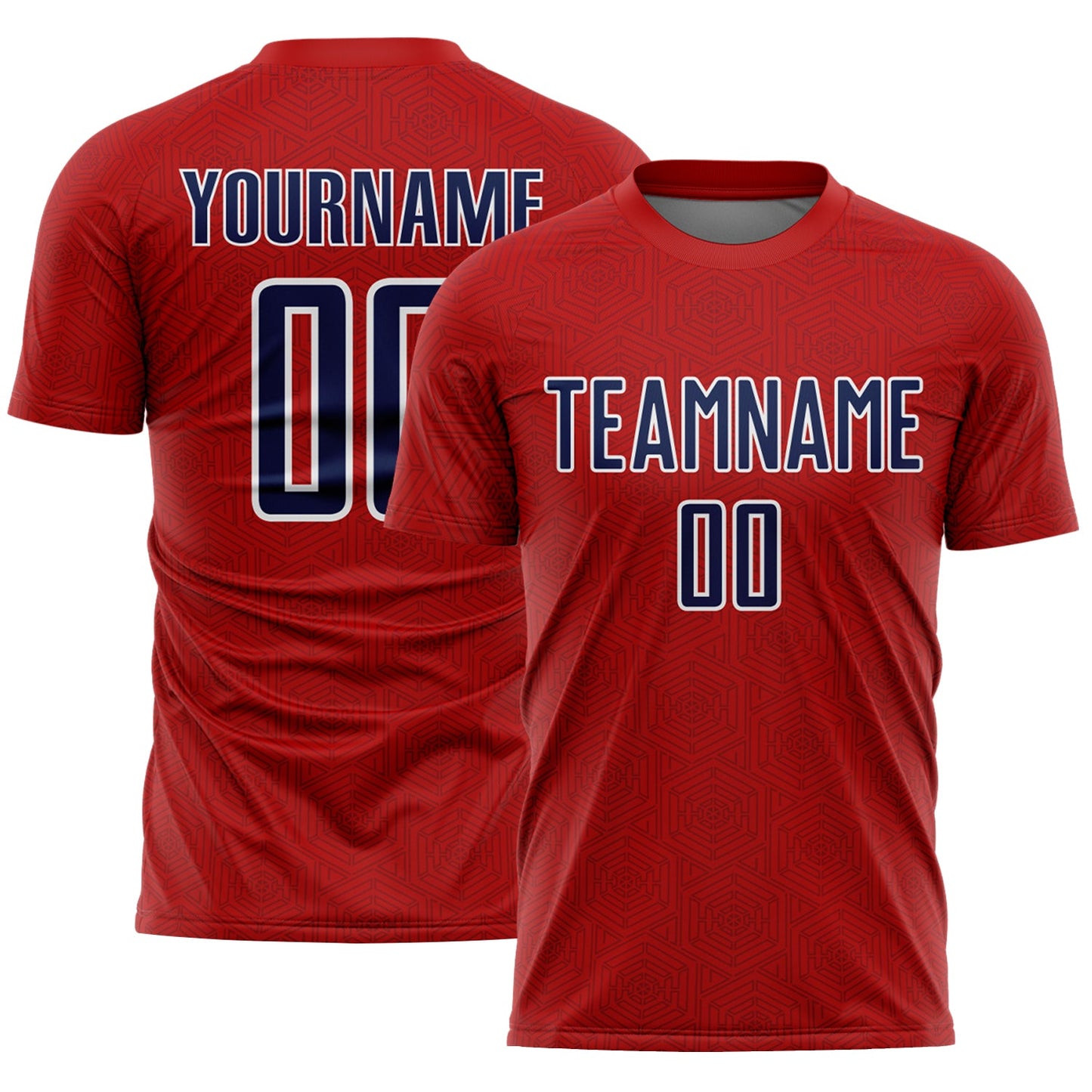 Custom Red Navy-White Geometric Shape Sports Sublimation Soccer Uniform Jersey