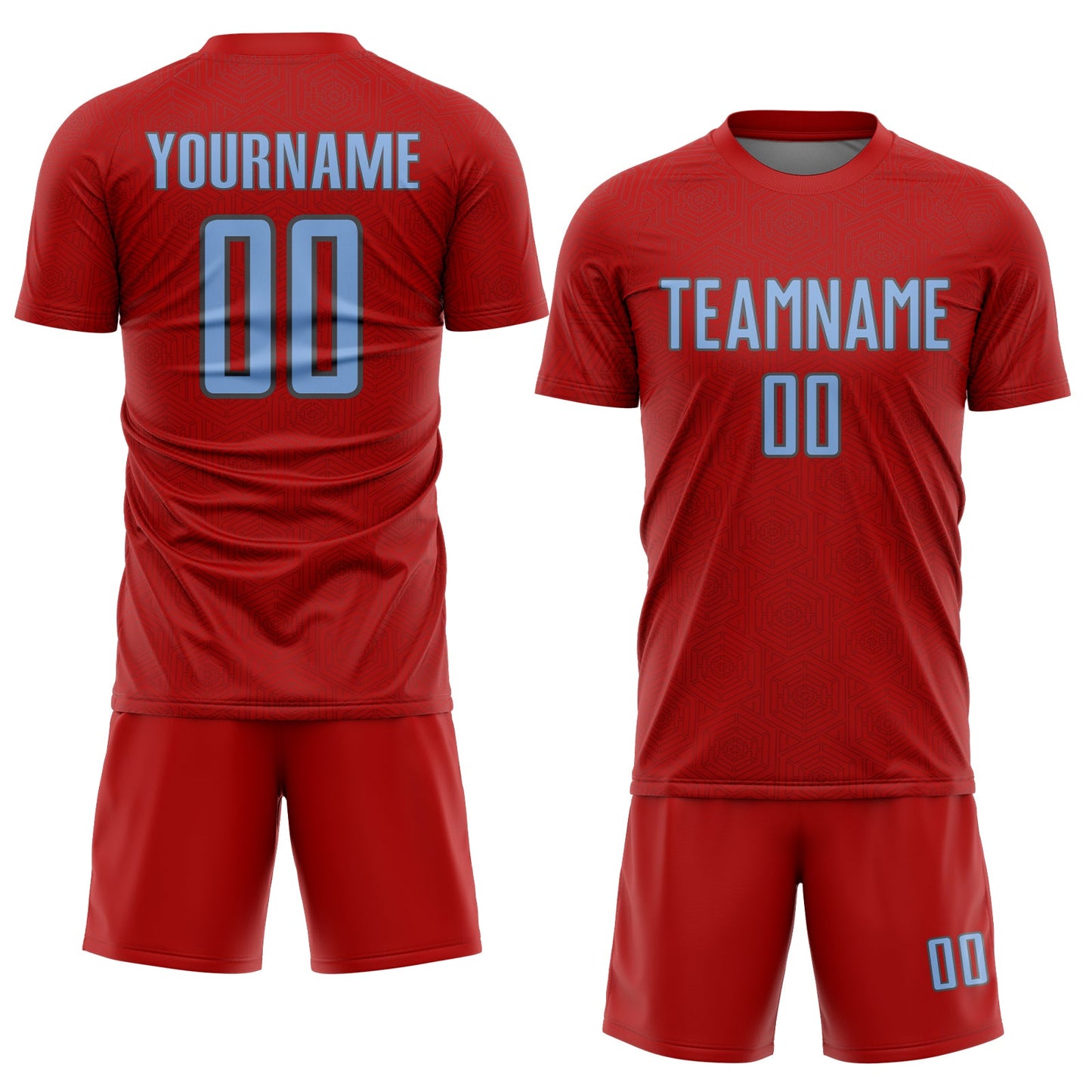 Custom Red Light Blue-Steel Gray Geometric Shape Sports Sublimation Soccer Uniform Jersey Limited