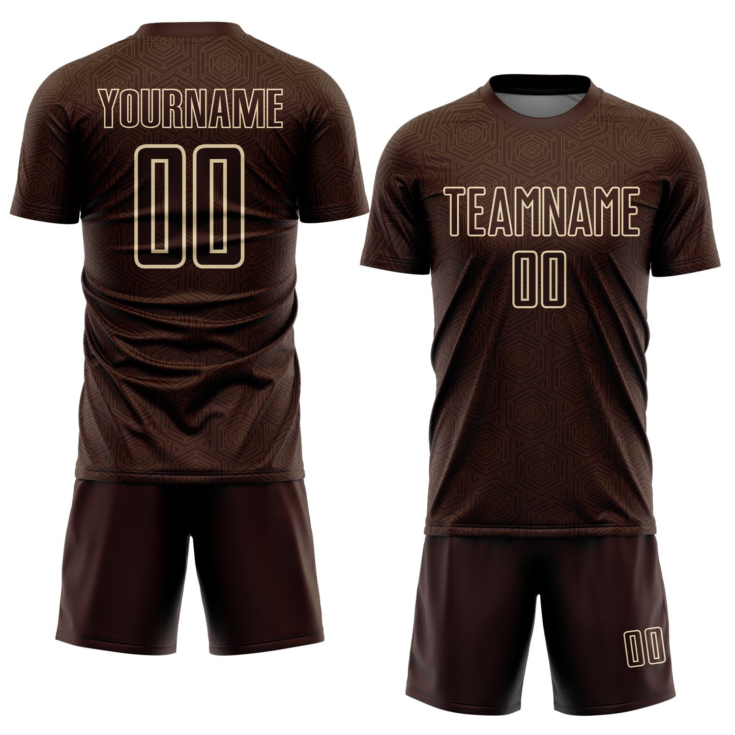 Custom Brown Cream Geometric Shape Sports Sublimation Soccer Uniform Jersey Limited