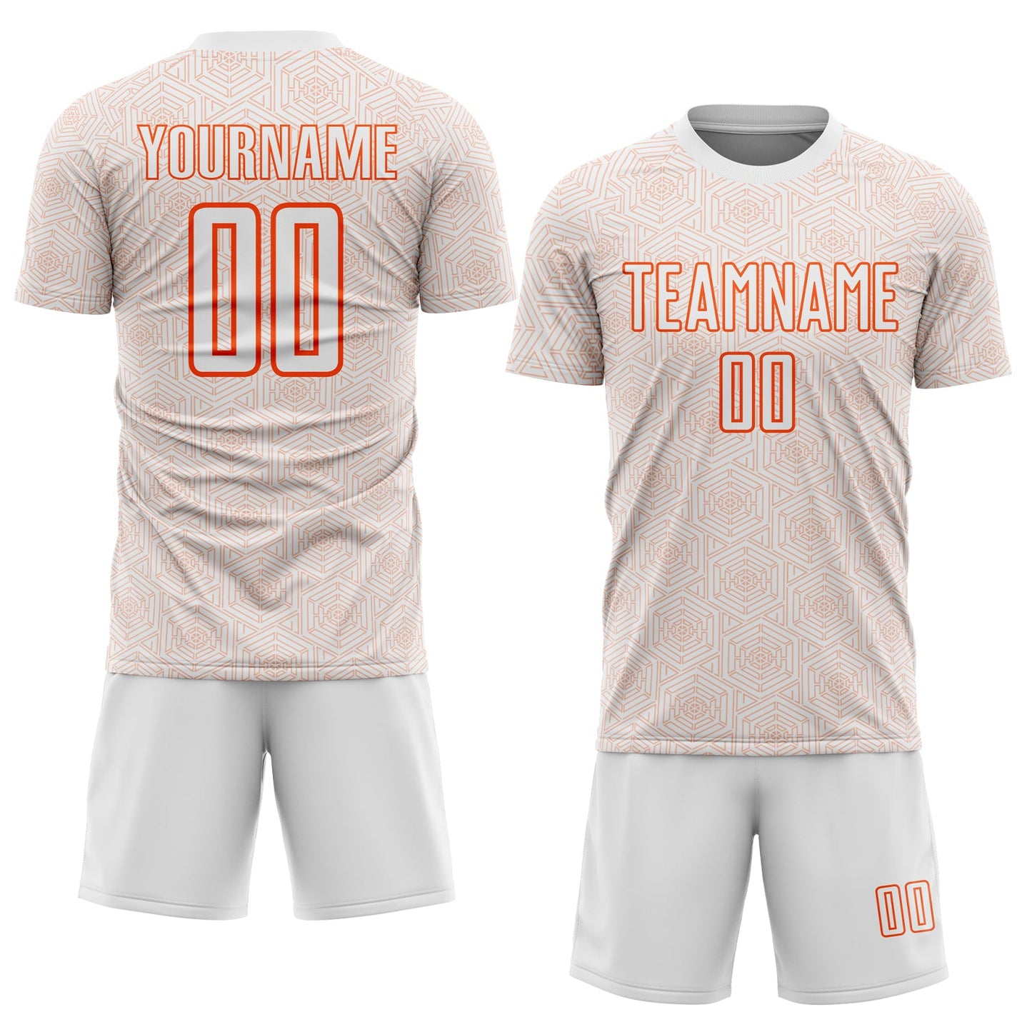 Custom White Orange Geometric Shape Sports Sublimation Soccer Uniform Jersey Limited
