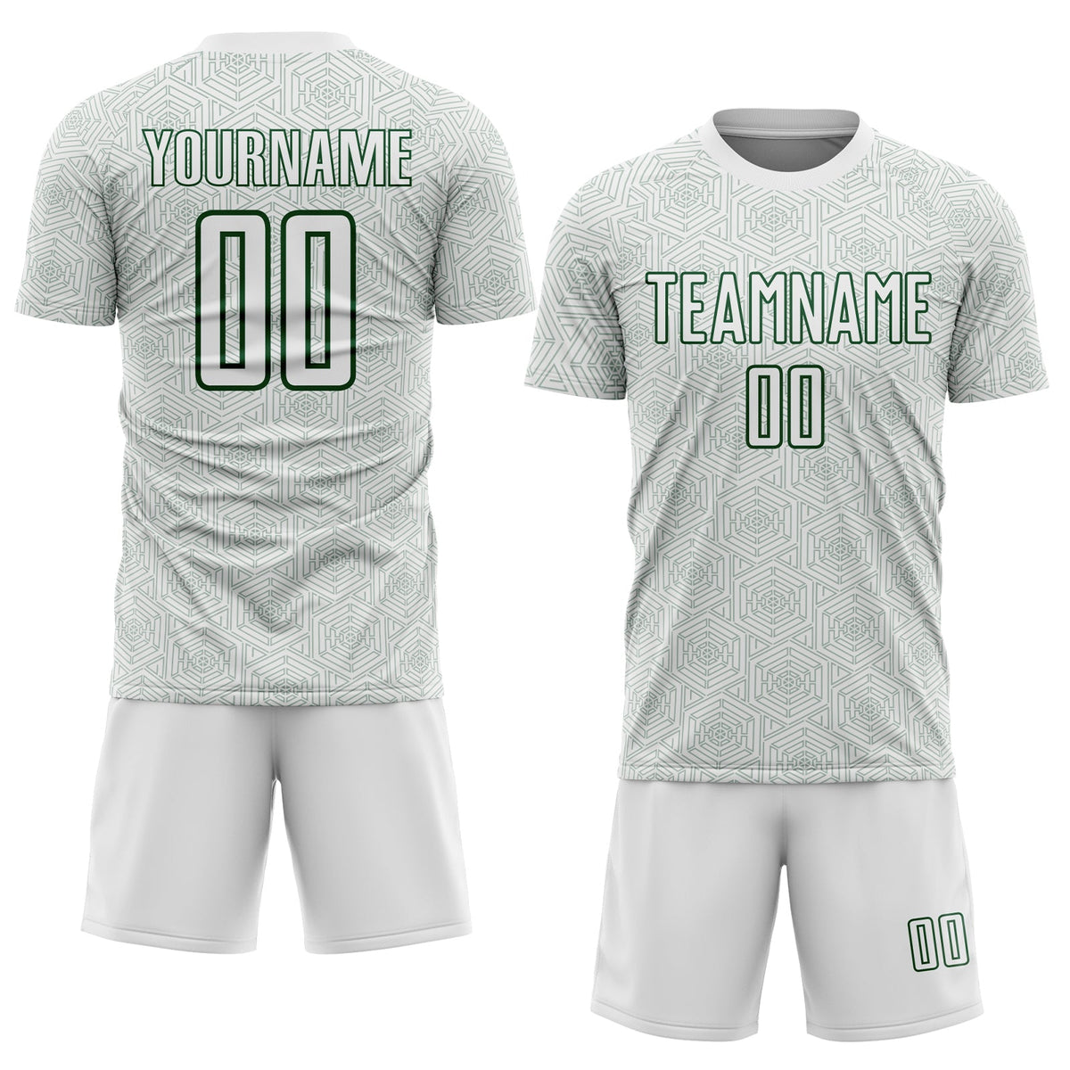 Custom White Green Geometric Shape Sports Sublimation Soccer Uniform Jersey Limited