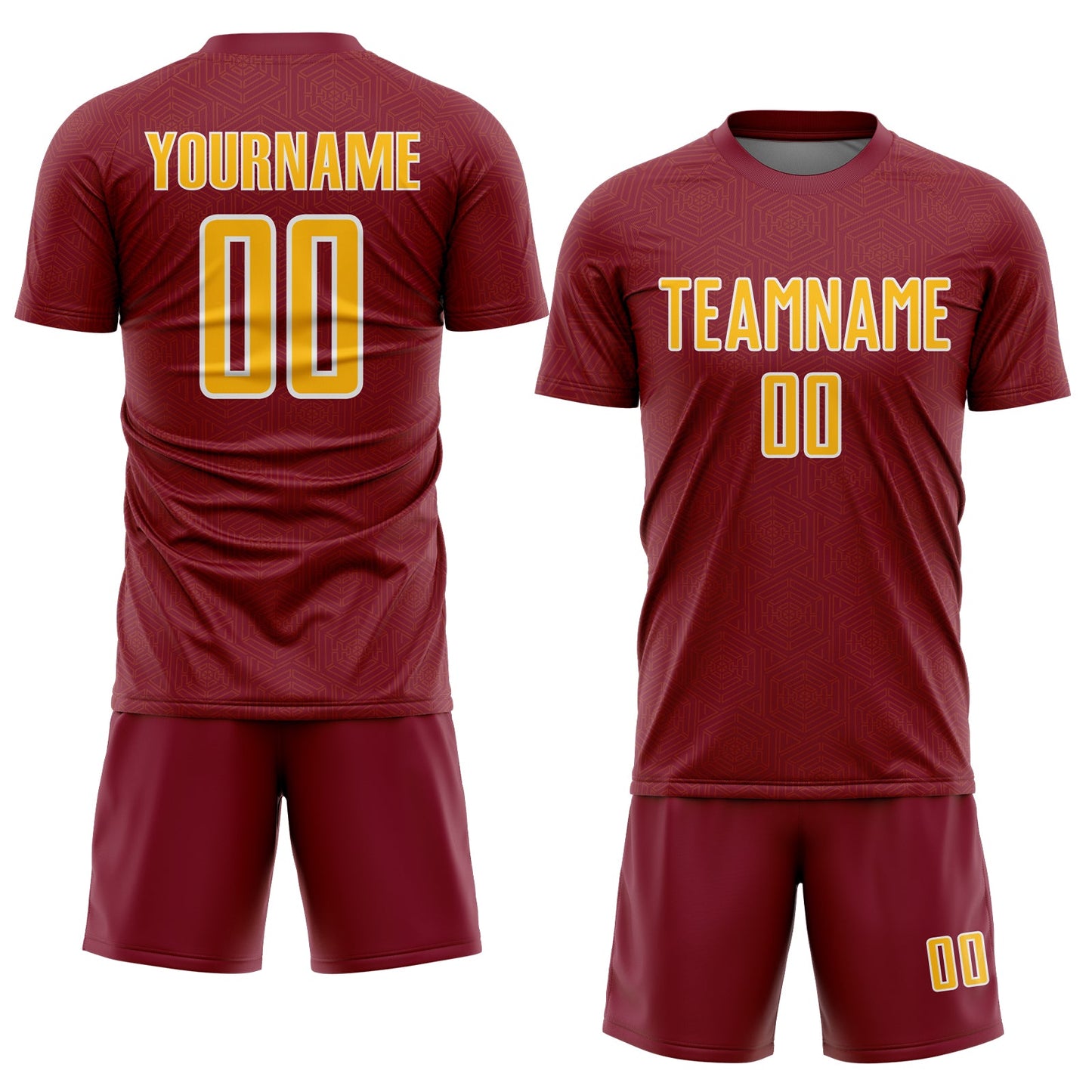 Custom Crimson Gold-White Geometric Shape Sports Sublimation Soccer Uniform Jersey Limited