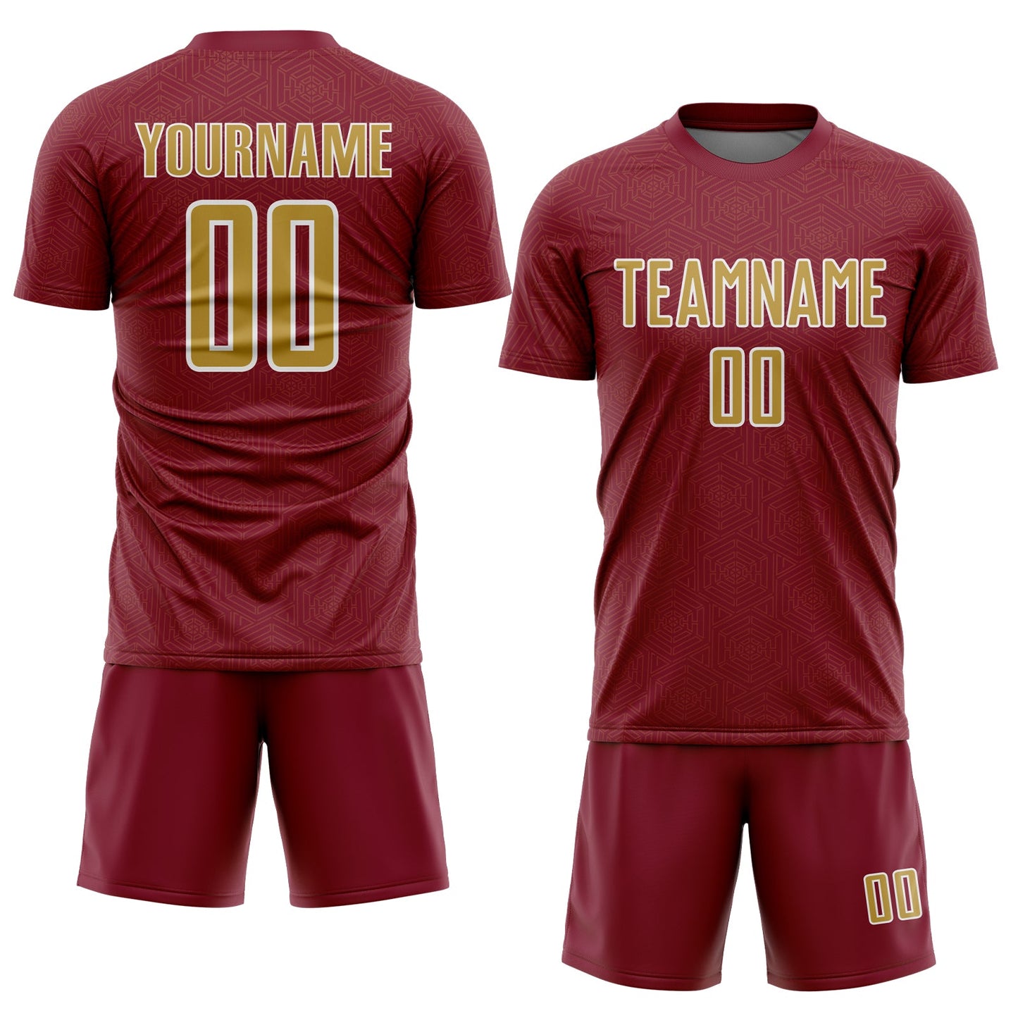 Custom Crimson Old Gold-White Geometric Shape Sports Sublimation Soccer Uniform Jersey Limited