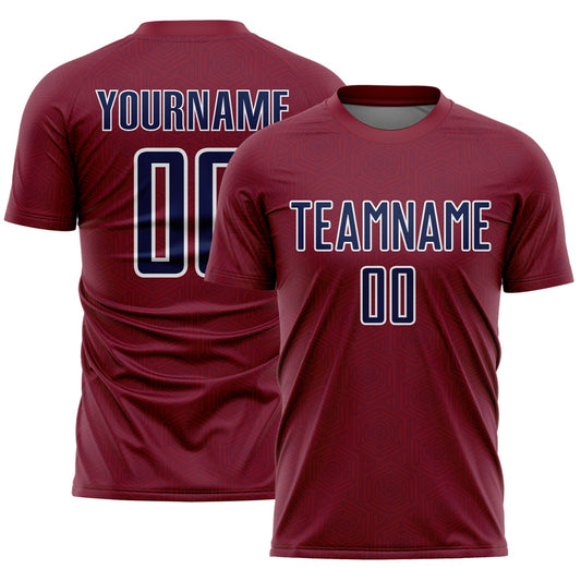 Custom Crimson Navy-White Geometric Shape Sports Sublimation Soccer Uniform Jersey