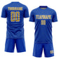 Custom Thunder Blue Old Gold-White Geometric Shape Sports Sublimation Soccer Uniform Jersey Limited