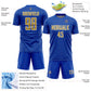 Custom Thunder Blue Old Gold-White Geometric Shape Sports Sublimation Soccer Uniform Jersey Limited