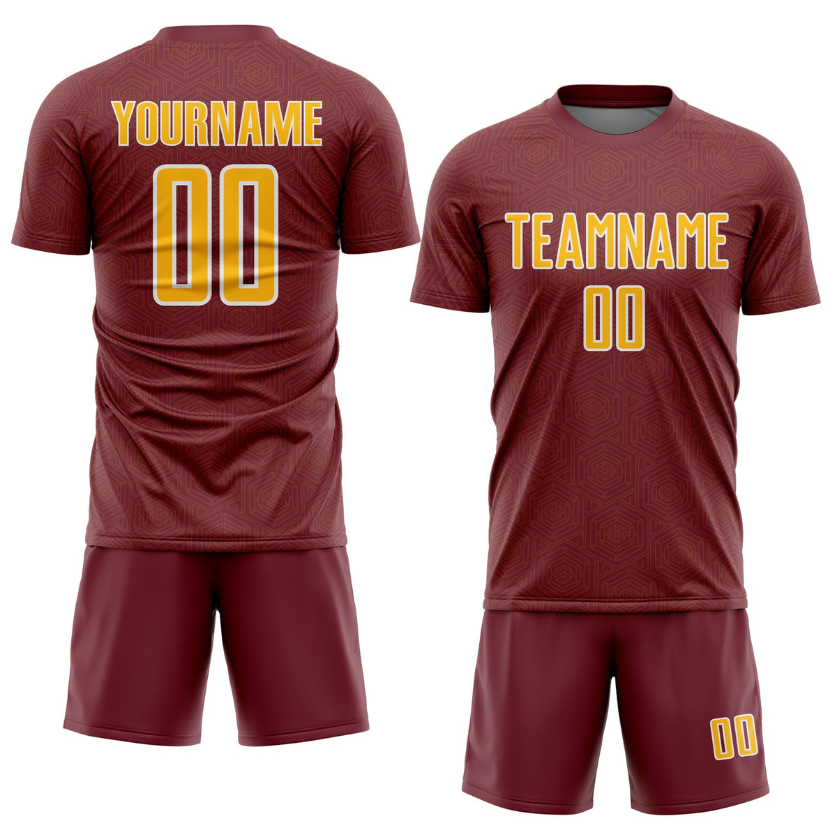 Custom Burgundy Gold-White Geometric Shape Sports Sublimation Soccer Uniform Jersey Limited
