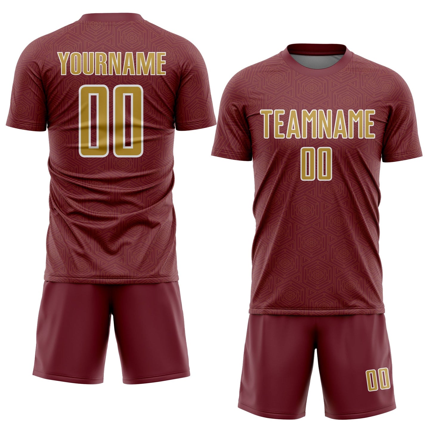 Custom Burgundy Old Gold-White Geometric Shape Sports Sublimation Soccer Uniform Jersey Limited