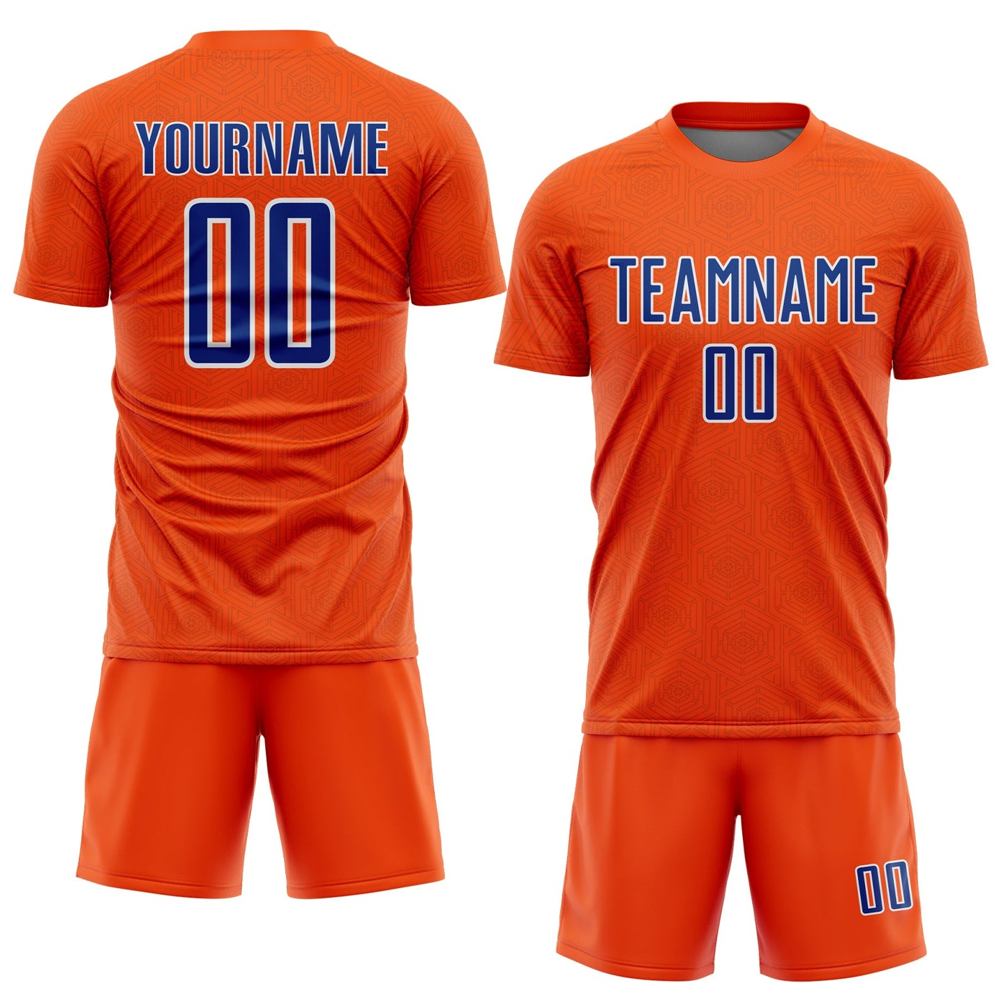 Custom Orange Royal-White Geometric Shape Sports Sublimation Soccer Uniform Jersey Limited