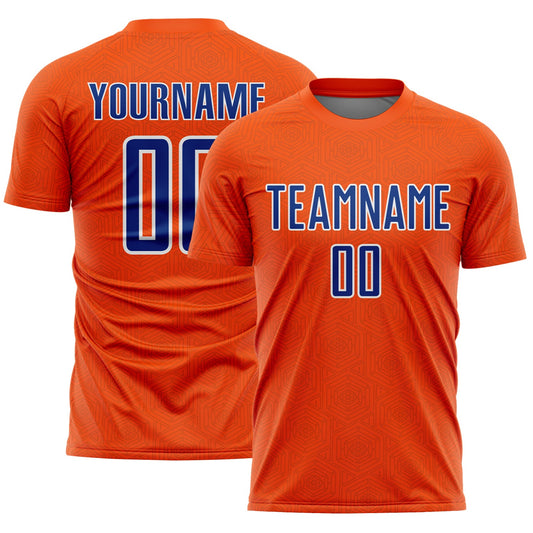 Custom Orange Royal-White Geometric Shape Sports Sublimation Soccer Uniform Jersey