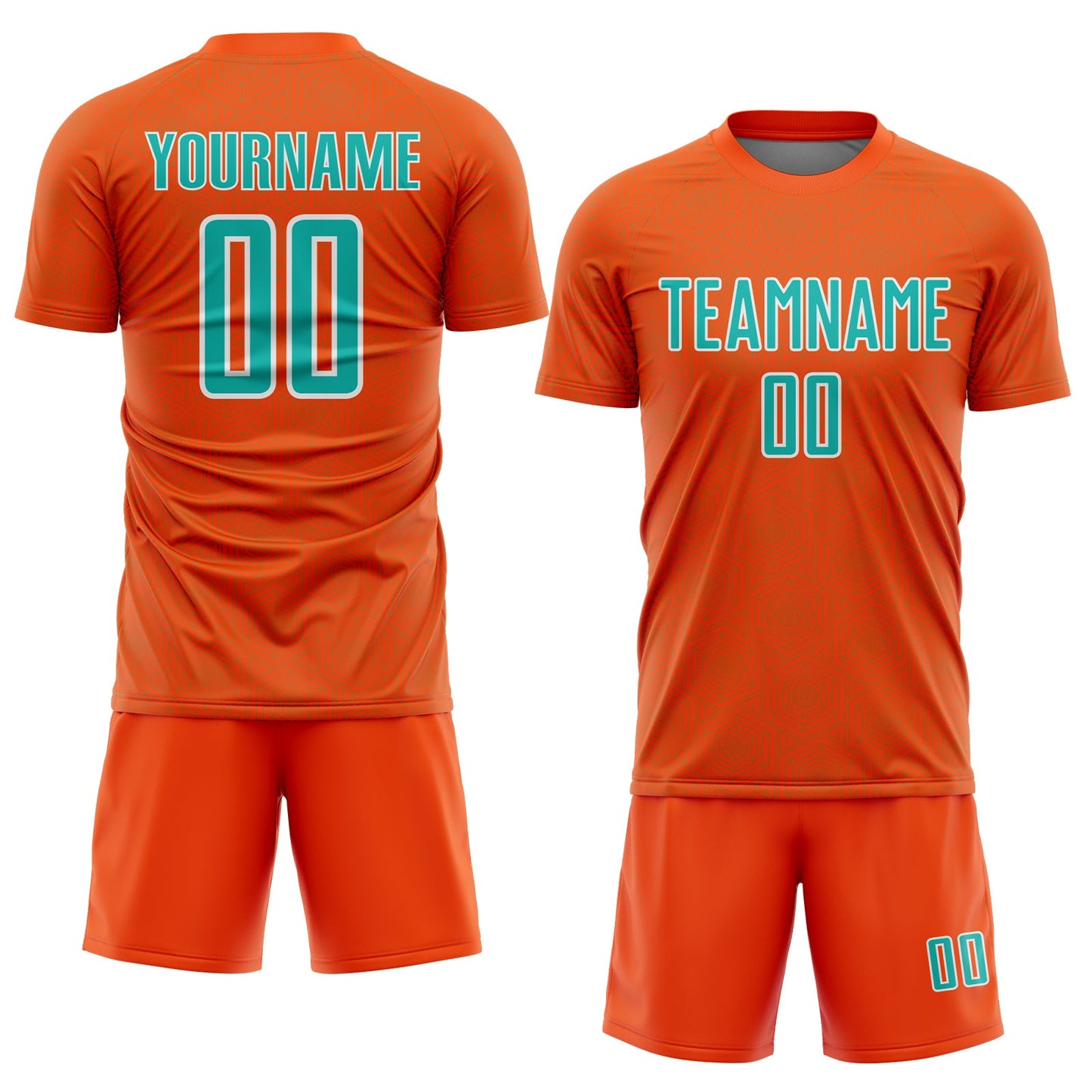 Custom Orange Aqua-White Geometric Shape Sports Sublimation Soccer Uniform Jersey Limited