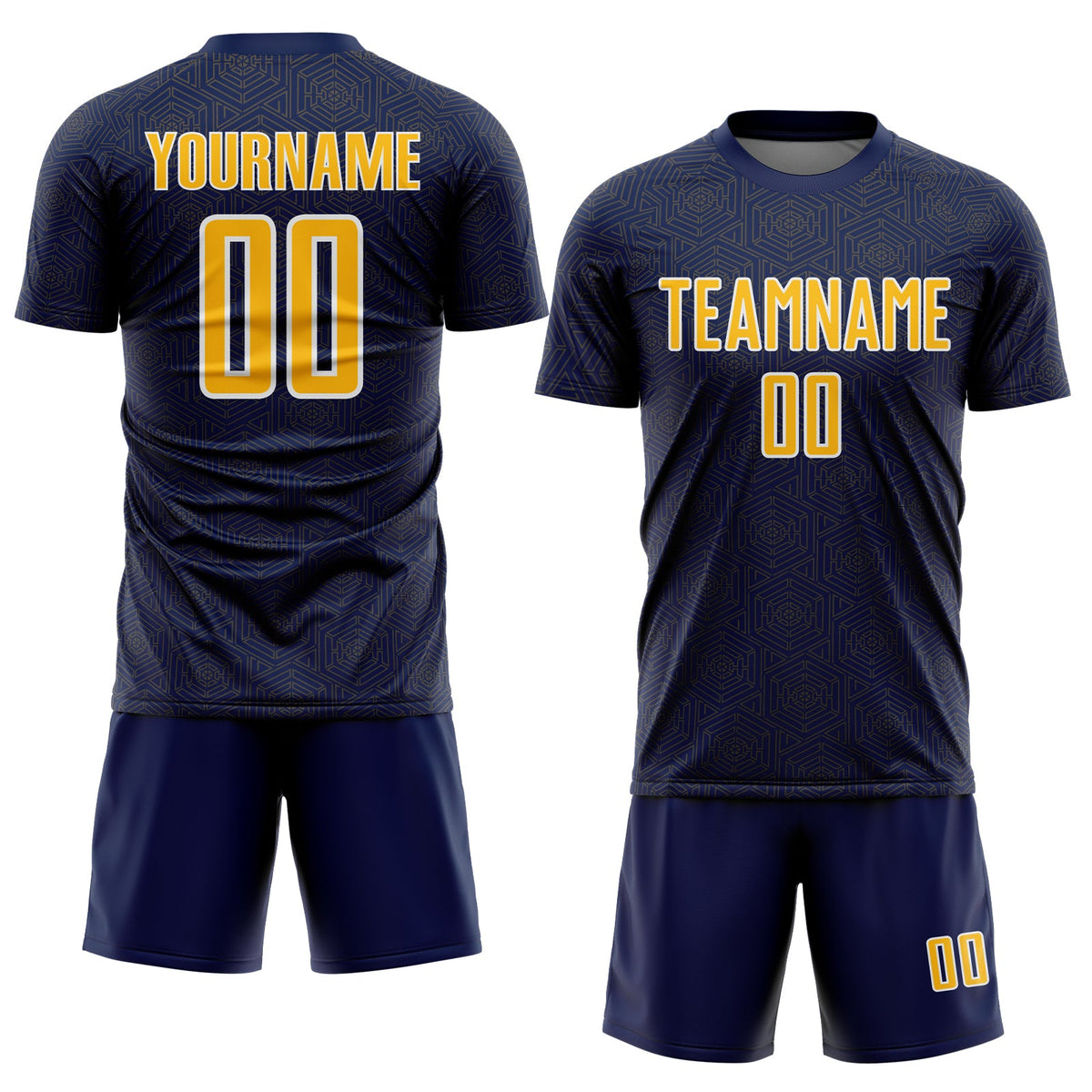 Custom Navy Gold-White Geometric Shape Sports Sublimation Soccer Uniform Jersey Limited