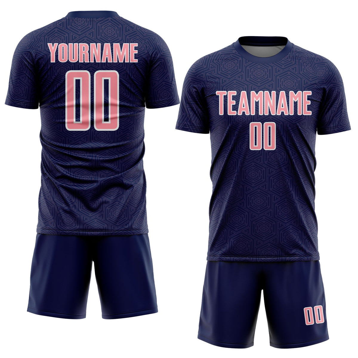 Custom Navy Medium Pink-White Geometric Shape Sports Sublimation Soccer Uniform Jersey Limited