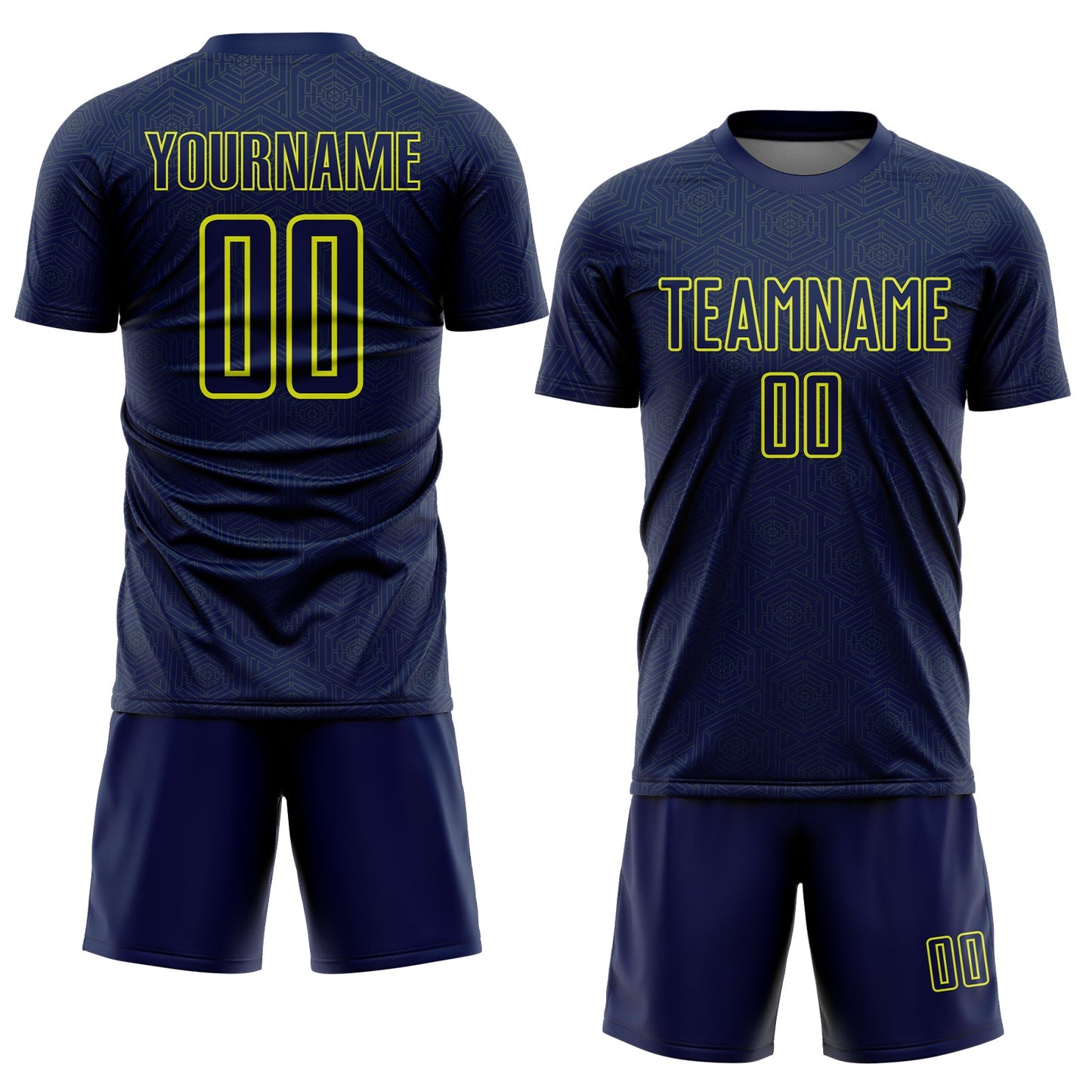 Custom Navy Neon Yellow Geometric Shape Sports Sublimation Soccer Uniform Jersey Limited