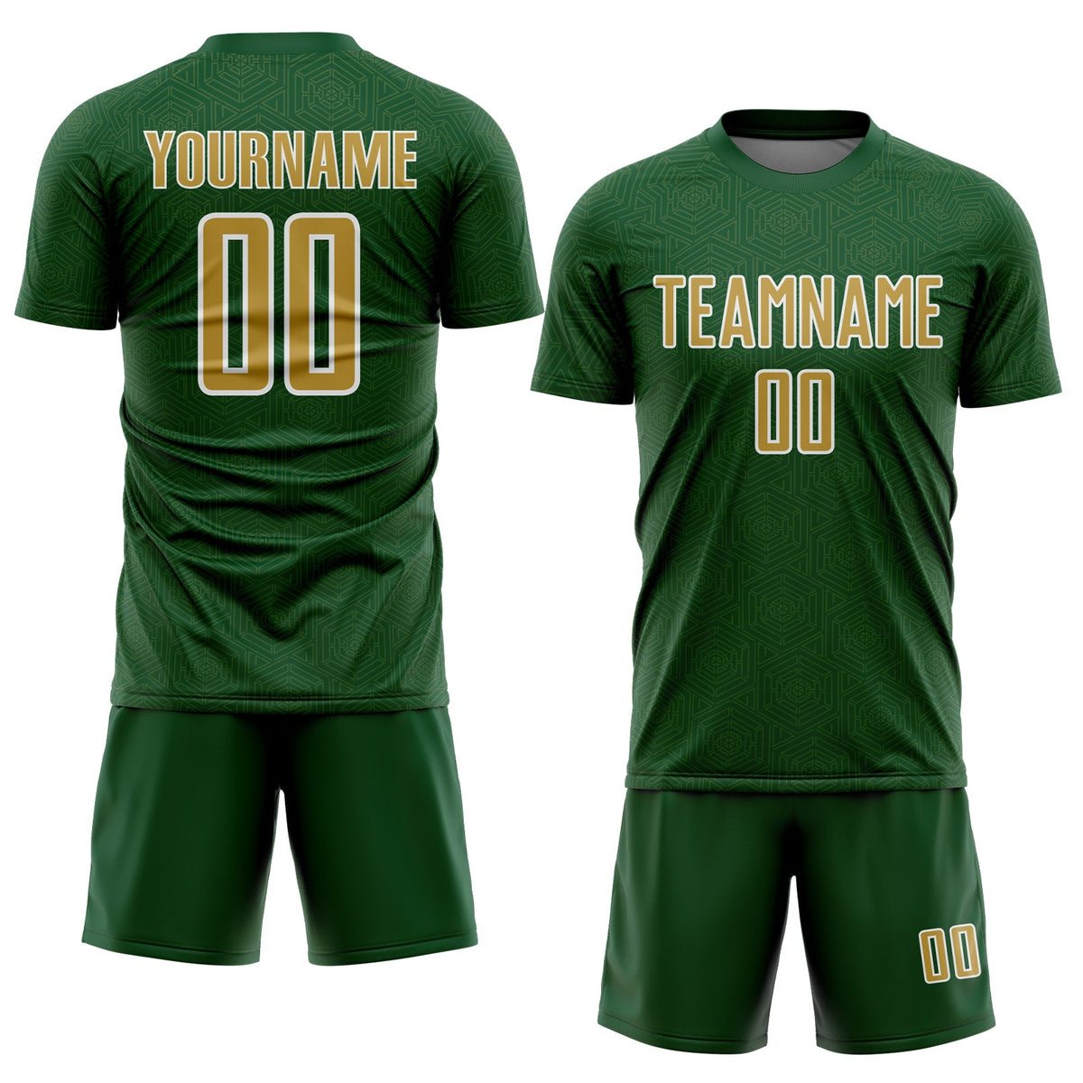 Custom Green Old Gold-White Geometric Shape Sports Sublimation Soccer Uniform Jersey Limited
