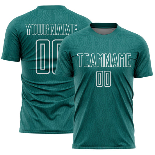 Custom Teal White Geometric Shape Sports Sublimation Soccer Uniform Jersey