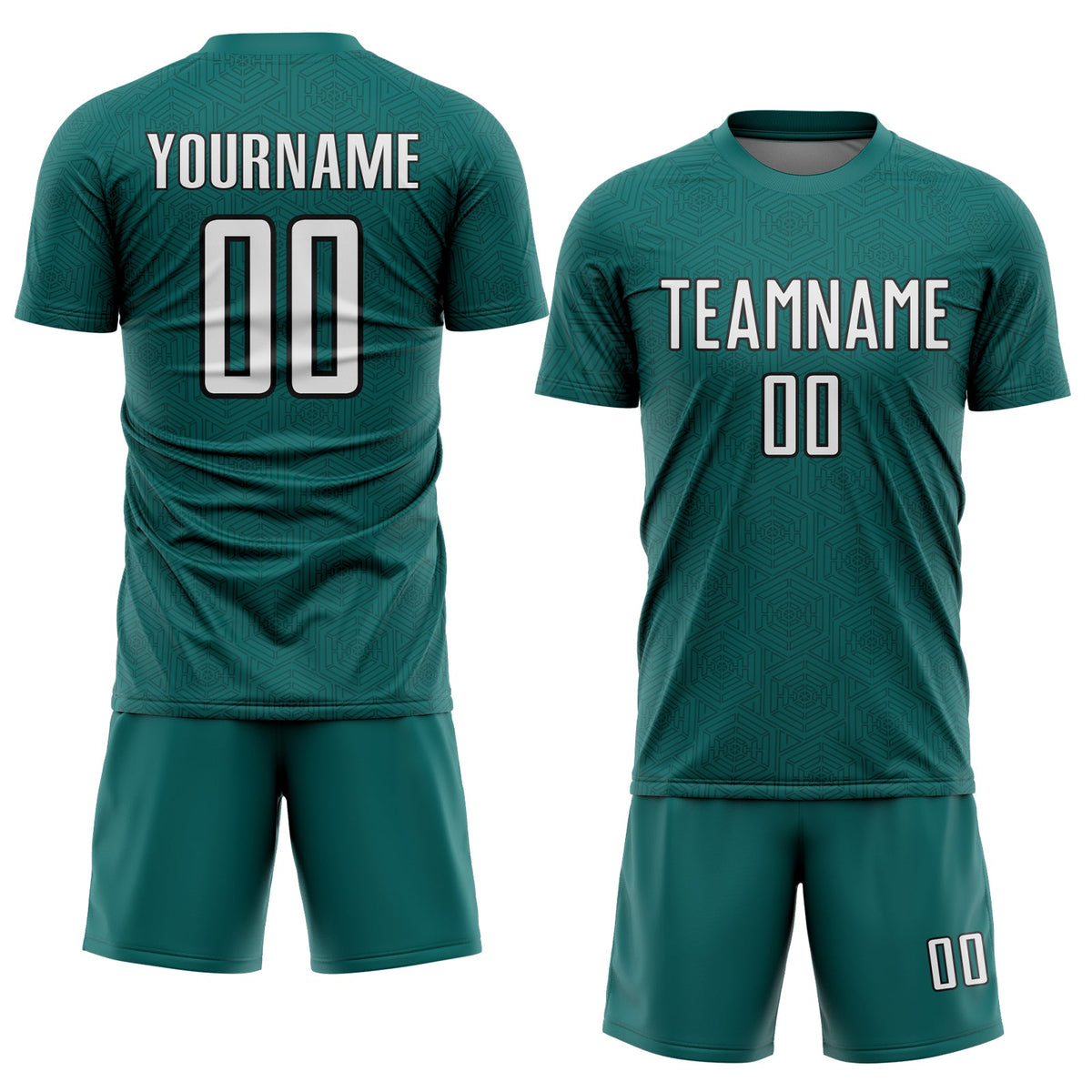 Custom Teal White-Black Geometric Shape Sports Sublimation Soccer Uniform Jersey Limited