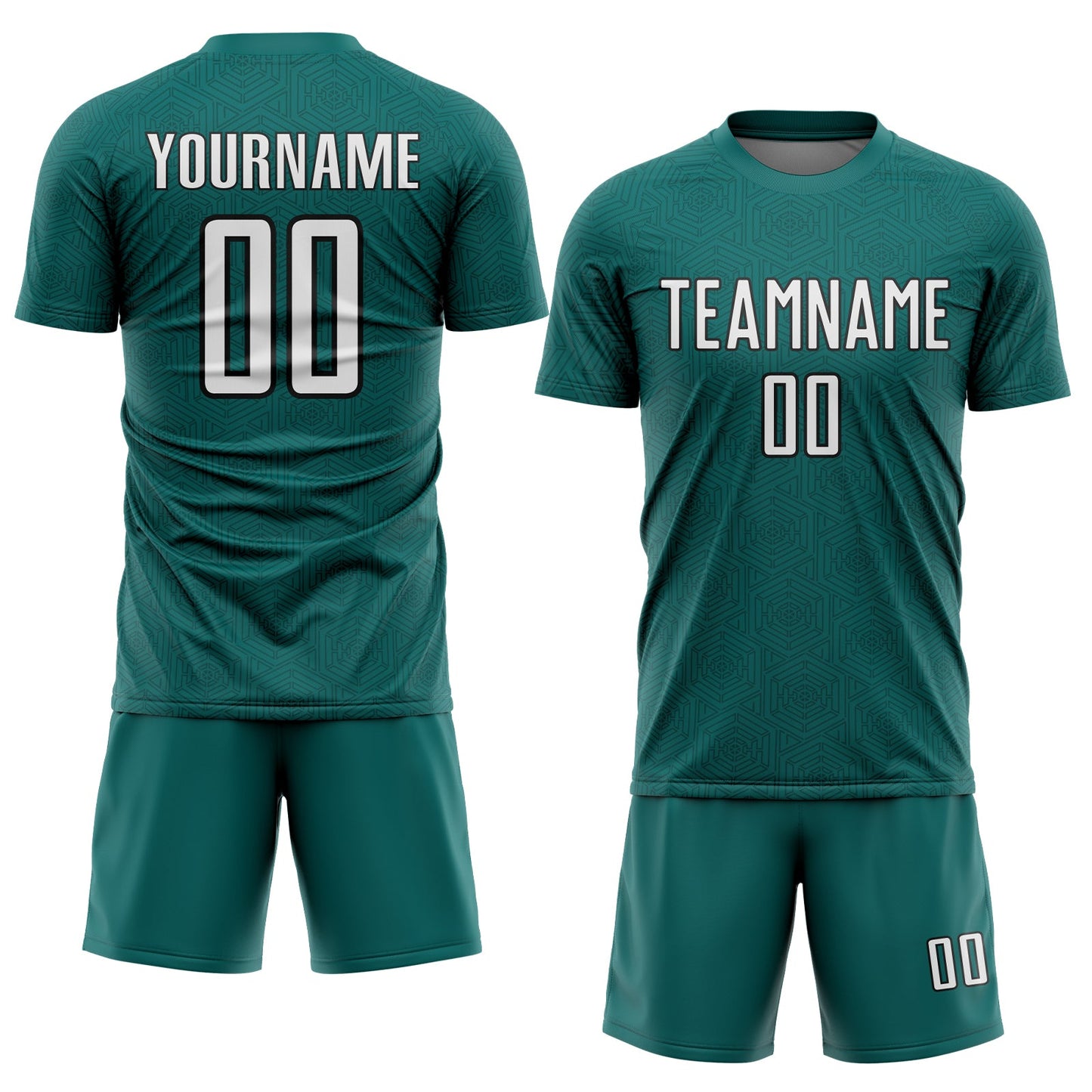 Custom Teal White-Black Geometric Shape Sports Sublimation Soccer Uniform Jersey Limited