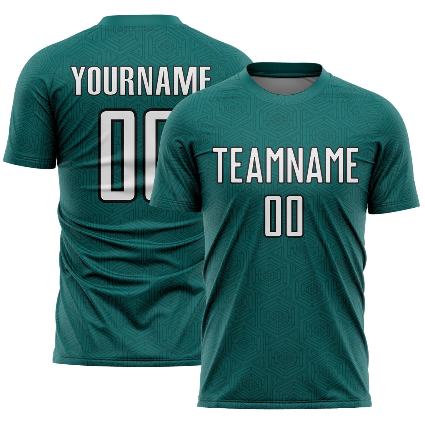Custom Teal White-Black Geometric Shape Sports Sublimation Soccer Uniform Jersey