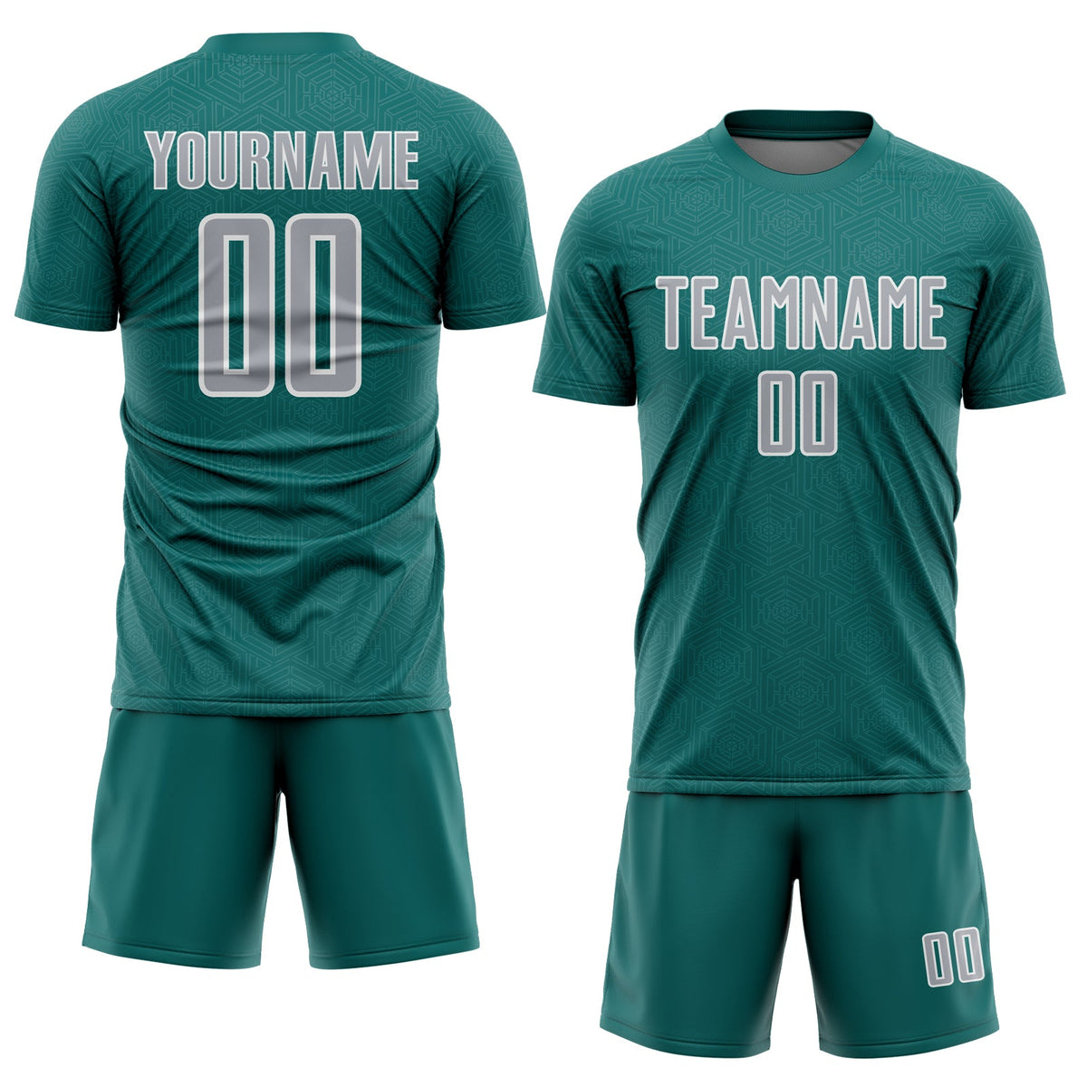 Custom Teal Gray-White Geometric Shape Sports Sublimation Soccer Uniform Jersey Limited