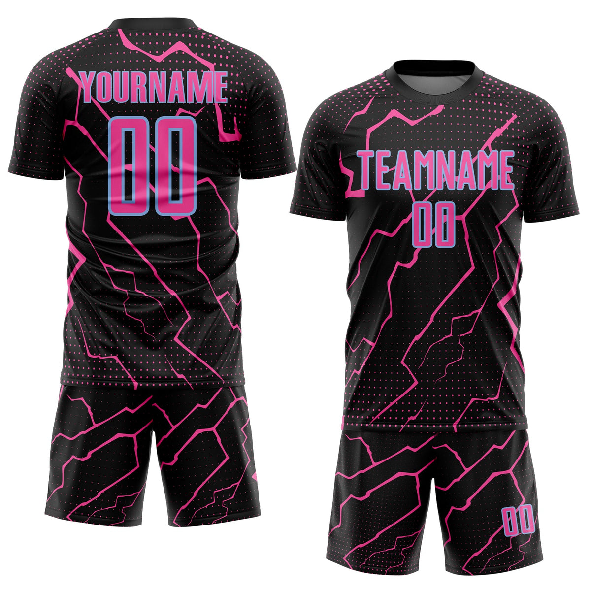 Custom Black Pink-Light Blue Lightning Sports Sublimation Soccer Uniform Jersey Limited
