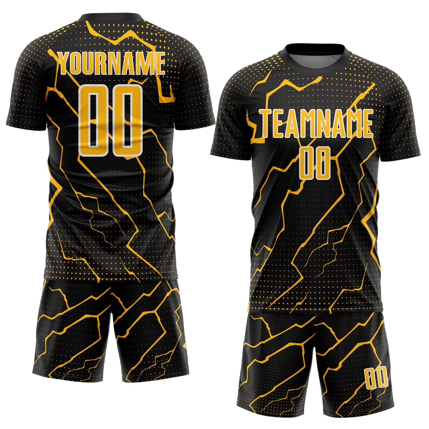 Custom Black Gold-White Lightning Sports Sublimation Soccer Uniform Jersey Limited