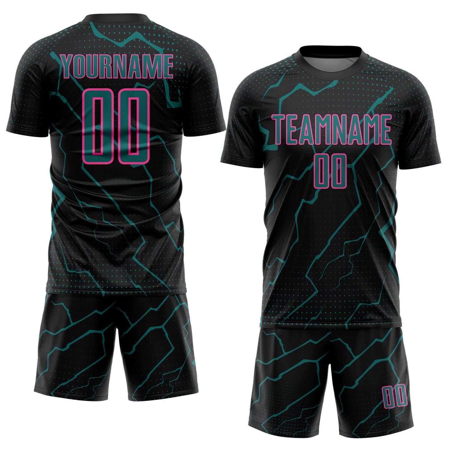 Custom Black Teal-Pink Lightning Sports Sublimation Soccer Uniform Jersey Limited