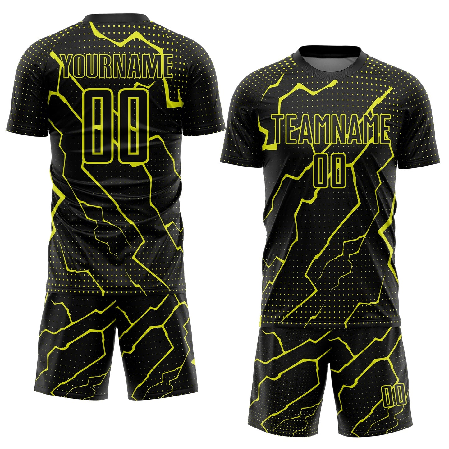 Custom Black Neon Yellow Lightning Sports Sublimation Soccer Uniform Jersey Limited