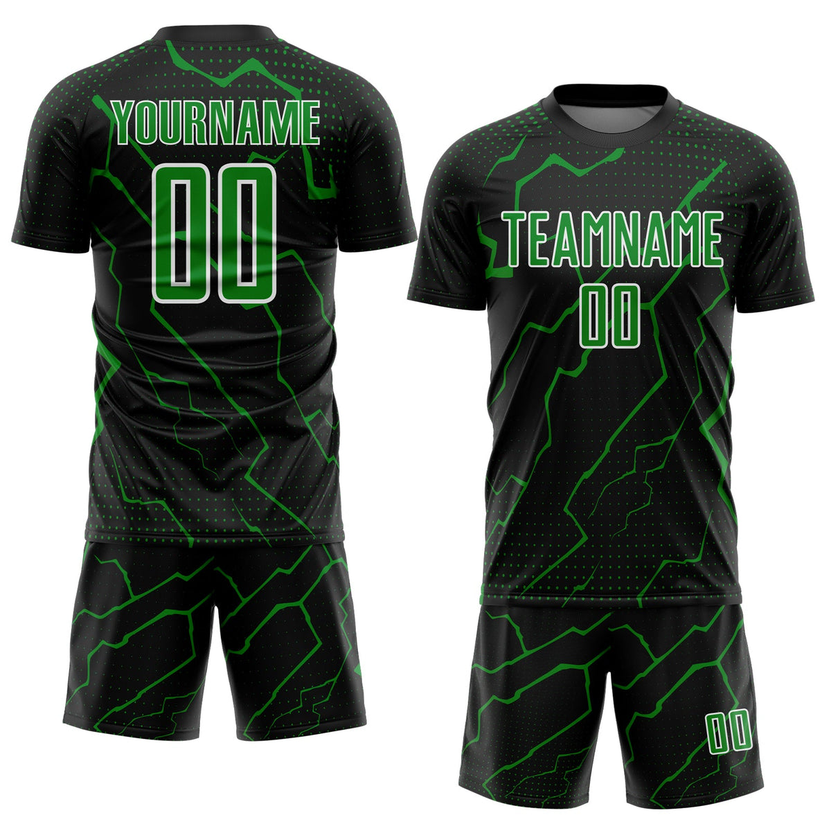 Custom Black Grass Green-White Lightning Sports Sublimation Soccer Uniform Jersey Limited