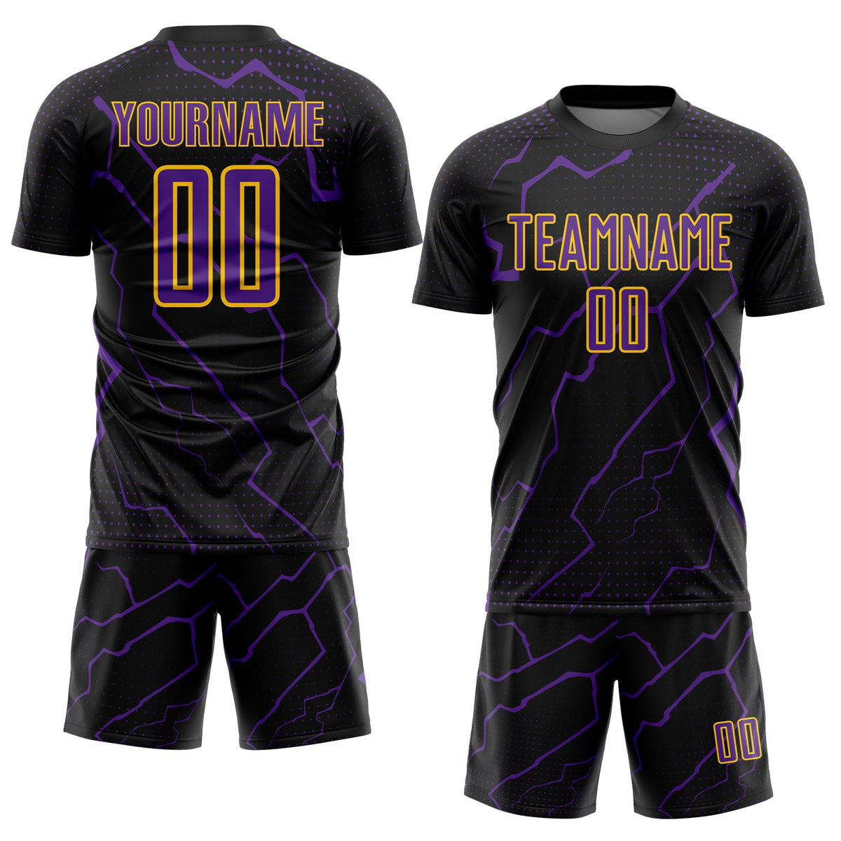Custom Black Purple-Yellow Lightning Sports Sublimation Soccer Uniform Jersey Limited