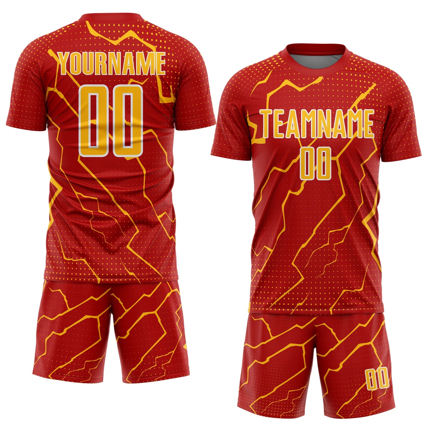 Custom Red Gold-White Lightning Sports Sublimation Soccer Uniform Jersey Limited
