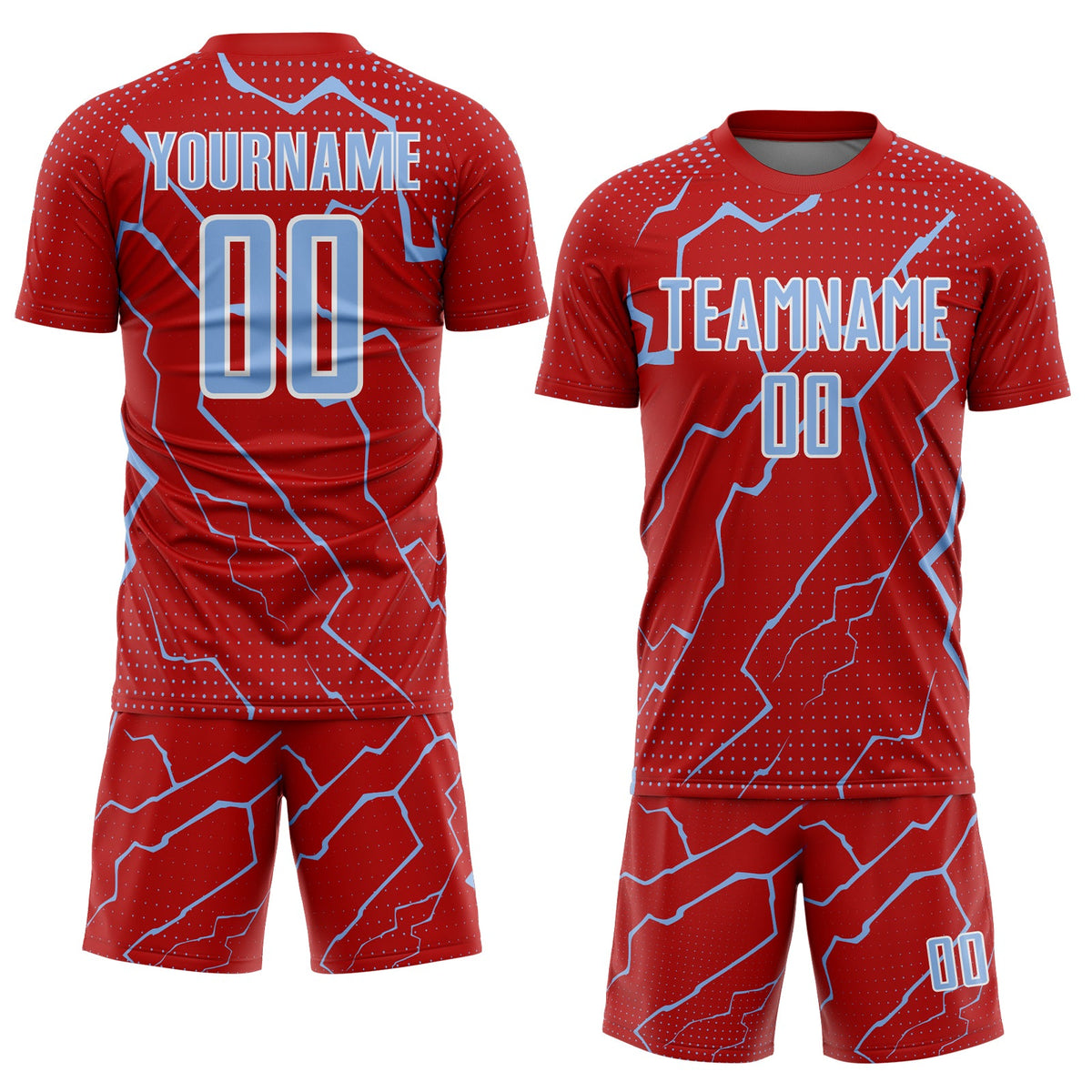 Custom Red Light Blue-White Lightning Sports Sublimation Soccer Uniform Jersey Limited