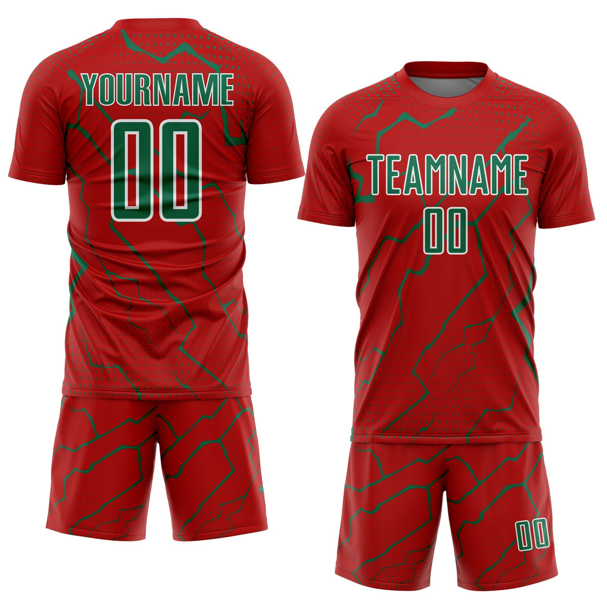 Custom Red Kelly Green-White Lightning Sports Sublimation Soccer Uniform Jersey Limited