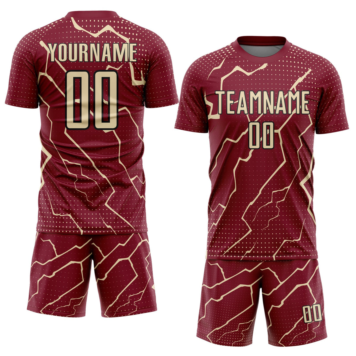 Custom Crimson Cream-Black Lightning Sports Sublimation Soccer Uniform Jersey Limited