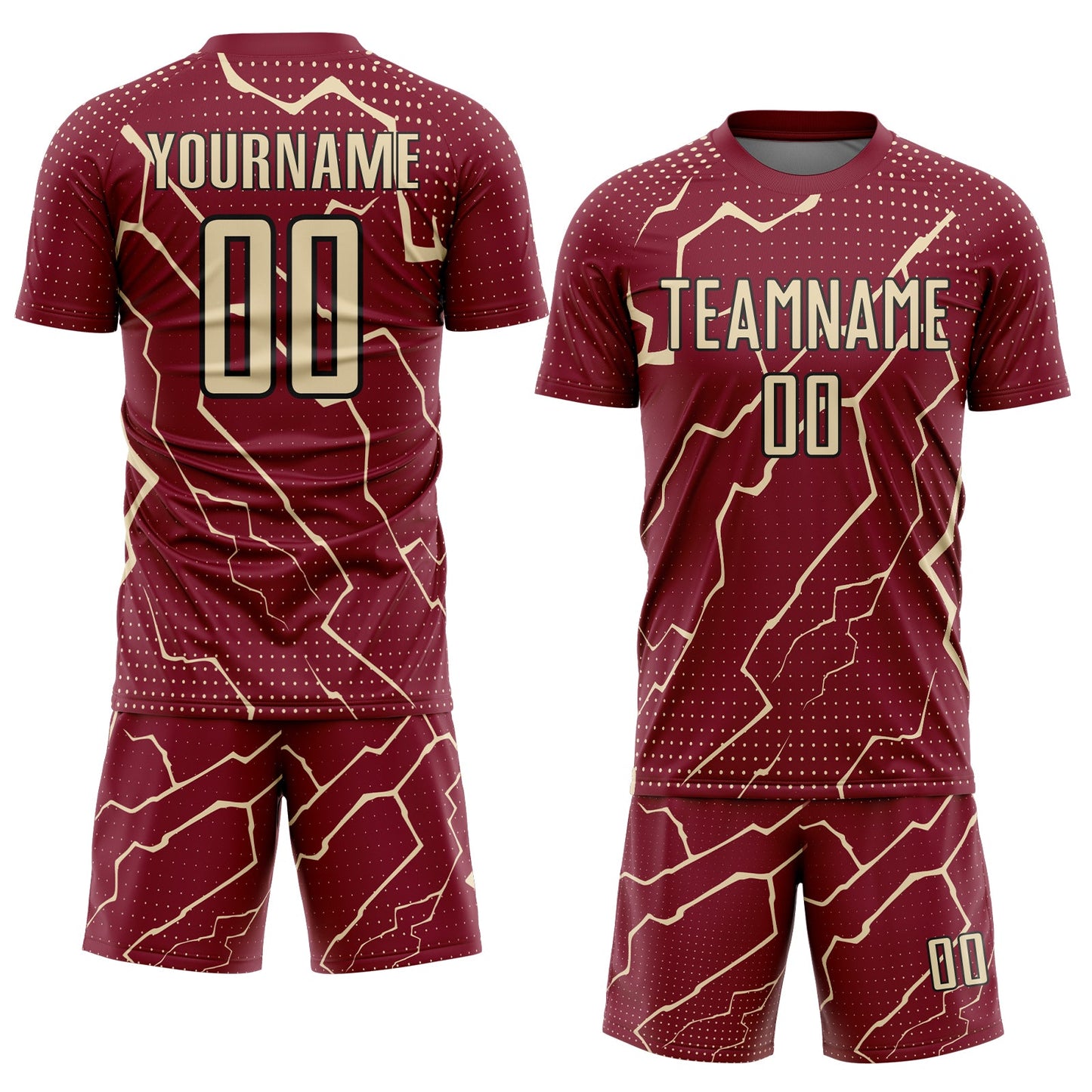 Custom Crimson Cream-Black Lightning Sports Sublimation Soccer Uniform Jersey Limited