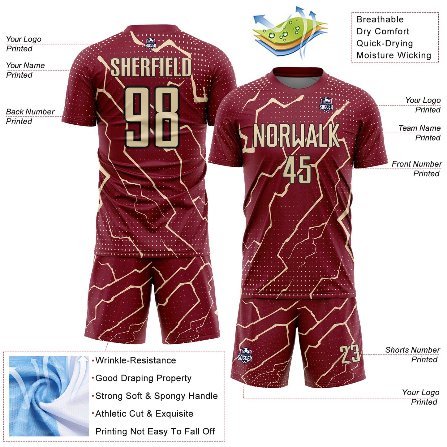 Custom Crimson Cream-Black Lightning Sports Sublimation Soccer Uniform Jersey Limited
