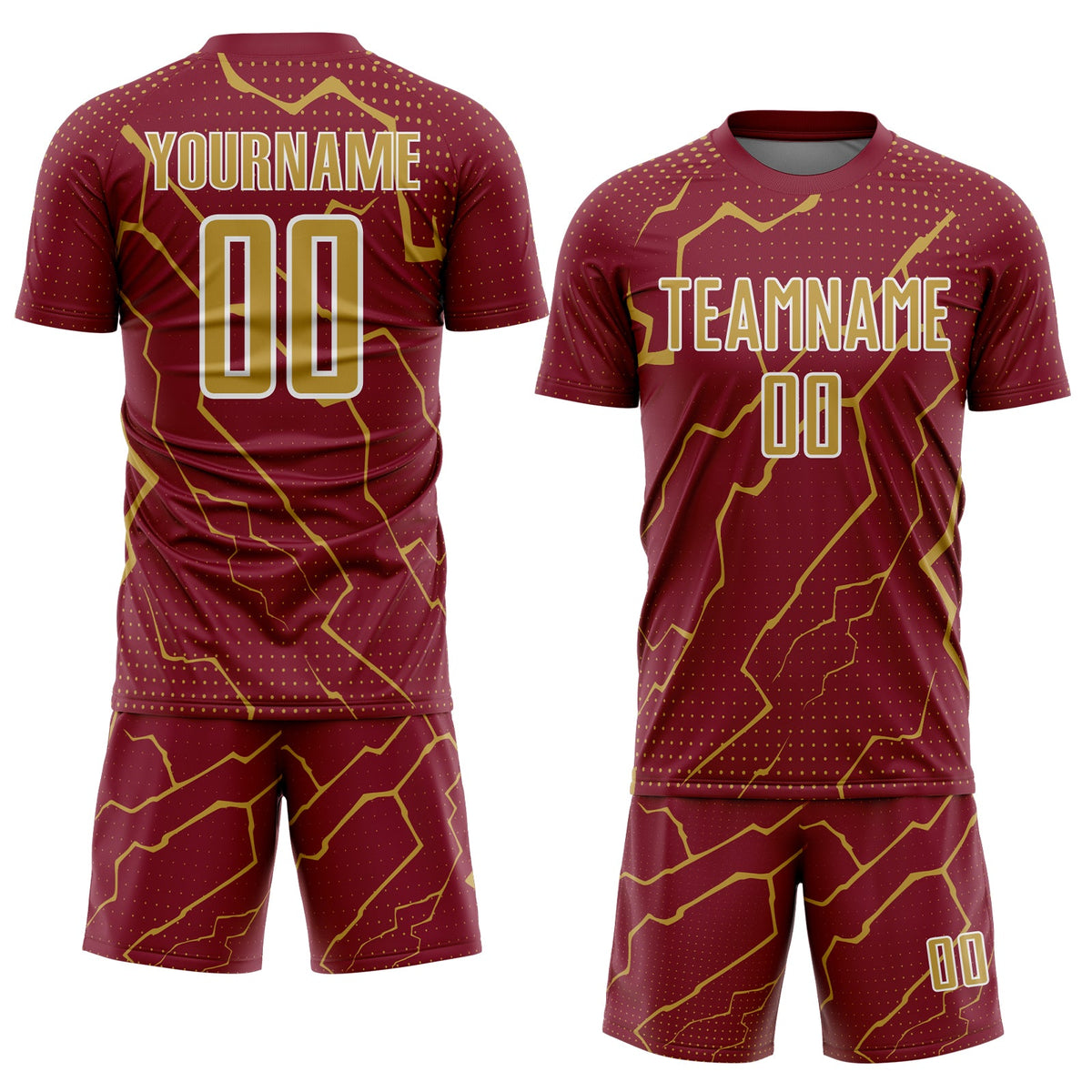 Custom Crimson Old Gold-White Lightning Sports Sublimation Soccer Uniform Jersey Limited