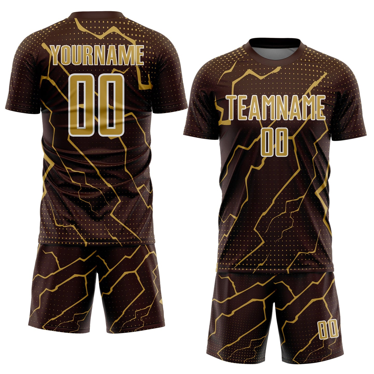 Custom Brown Old Gold-White Lightning Sports Sublimation Soccer Uniform Jersey Limited