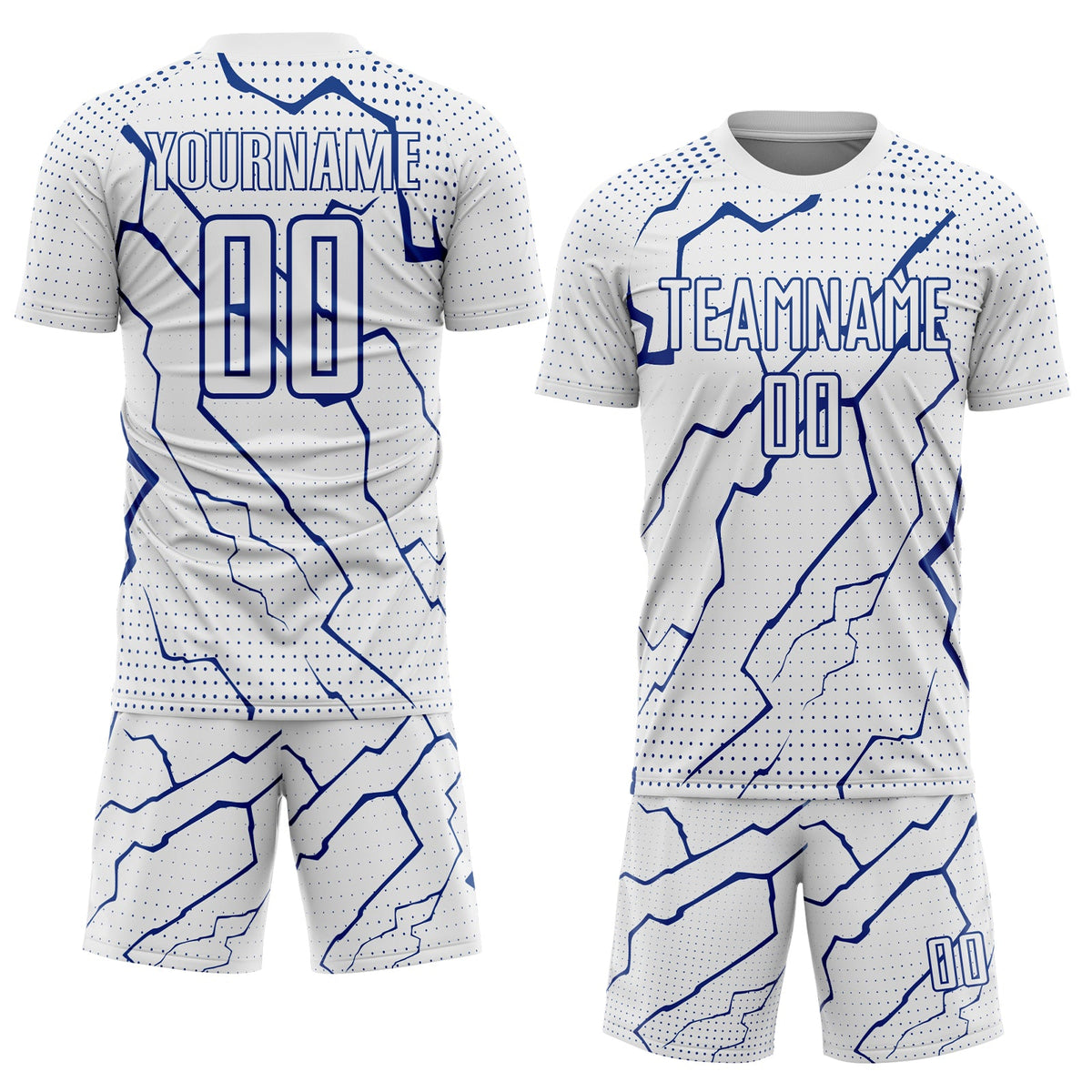 Custom White Royal Lightning Sports Sublimation Soccer Uniform Jersey Limited