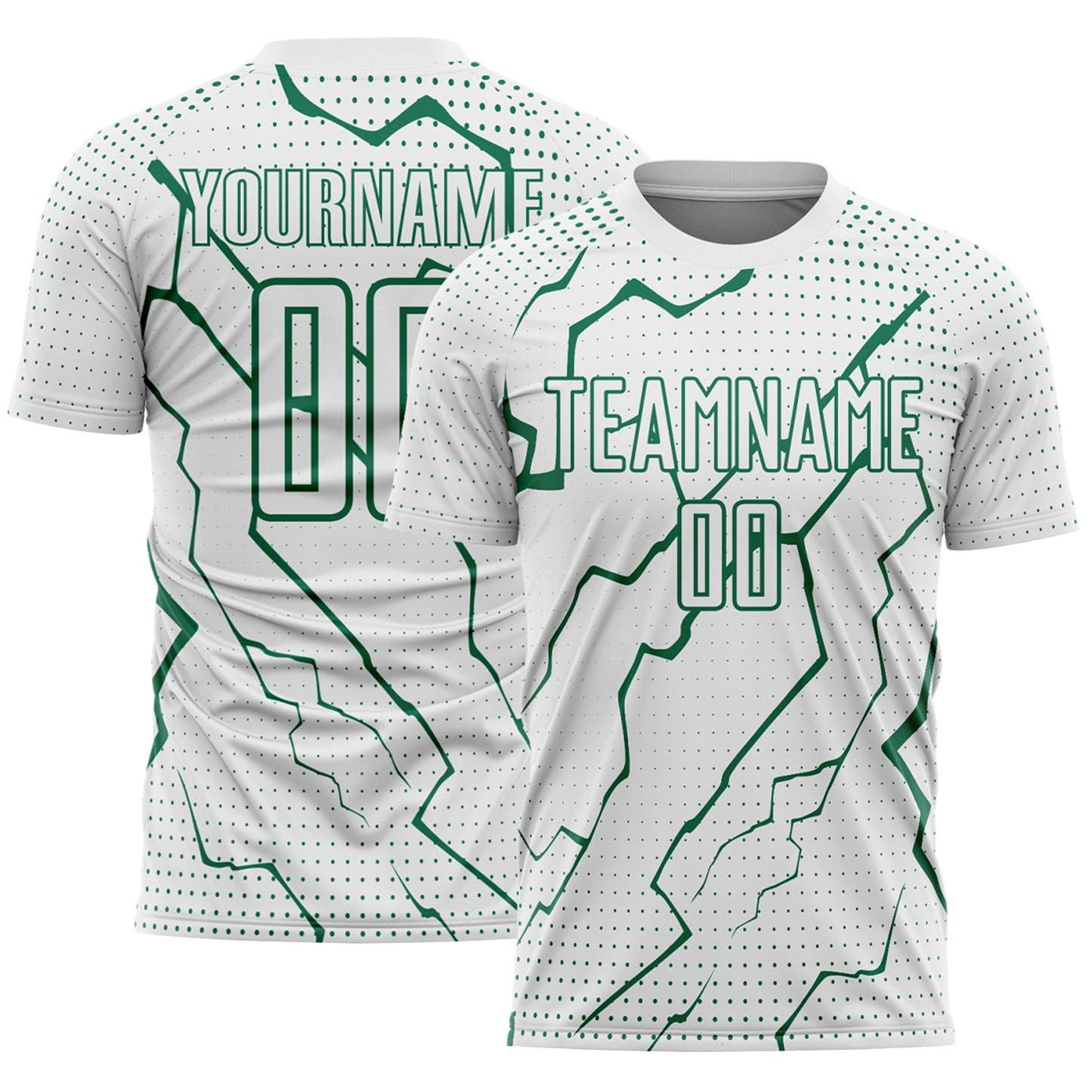 Custom White Kelly Green Lightning Sports Sublimation Soccer Uniform Jersey