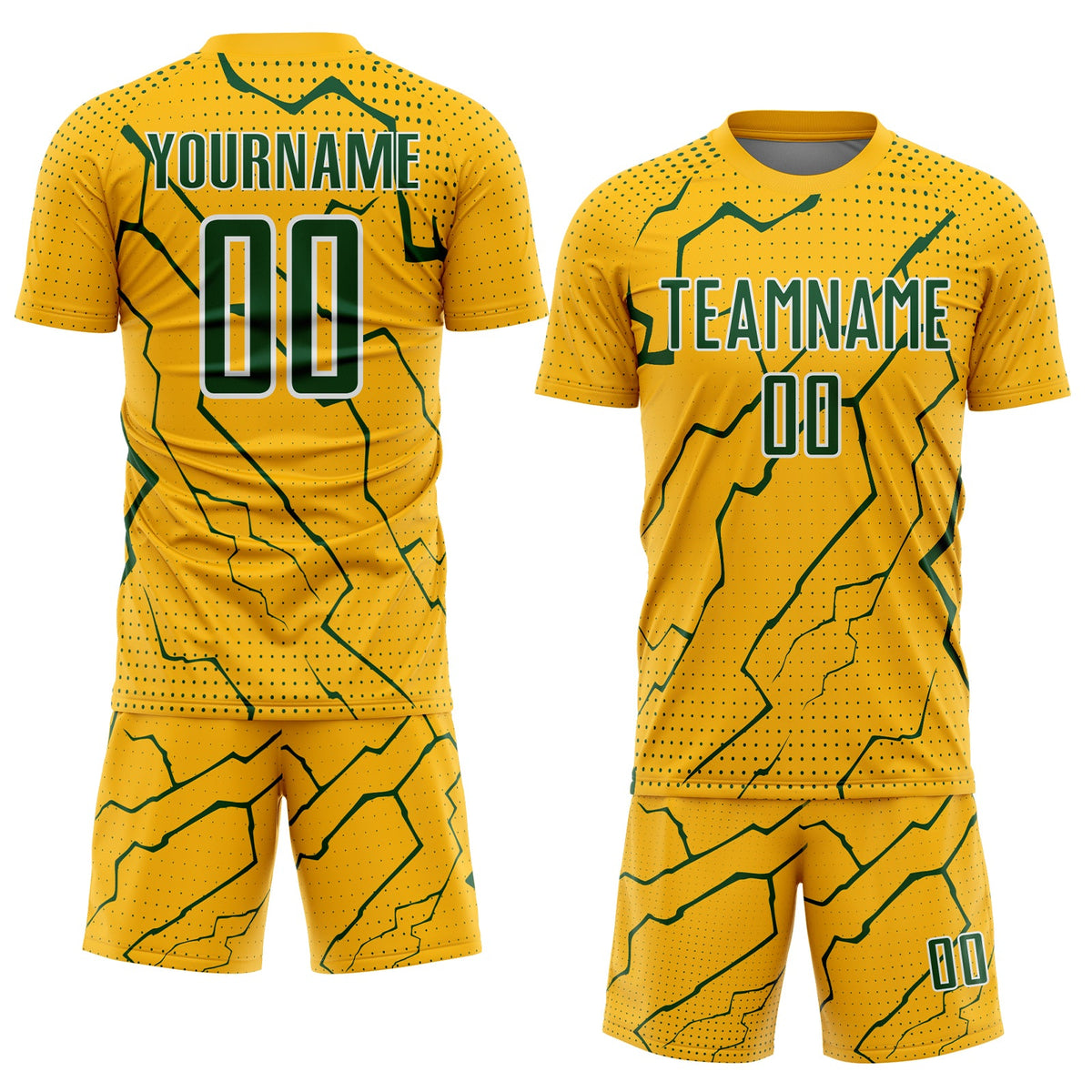 Custom Gold Green-White Lightning Sports Sublimation Soccer Uniform Jersey Limited