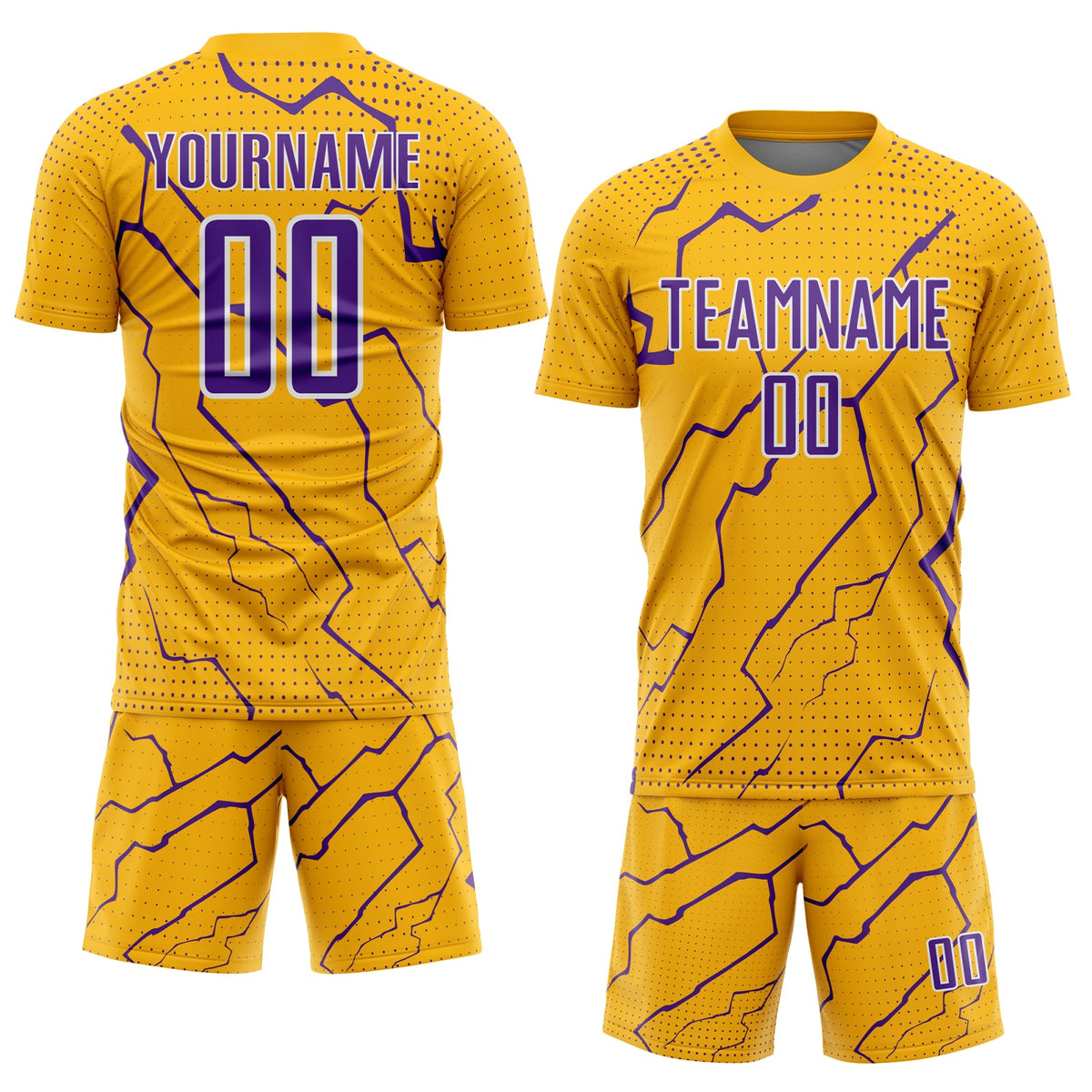 Custom Gold Purple-White Lightning Sports Sublimation Soccer Uniform Jersey Limited