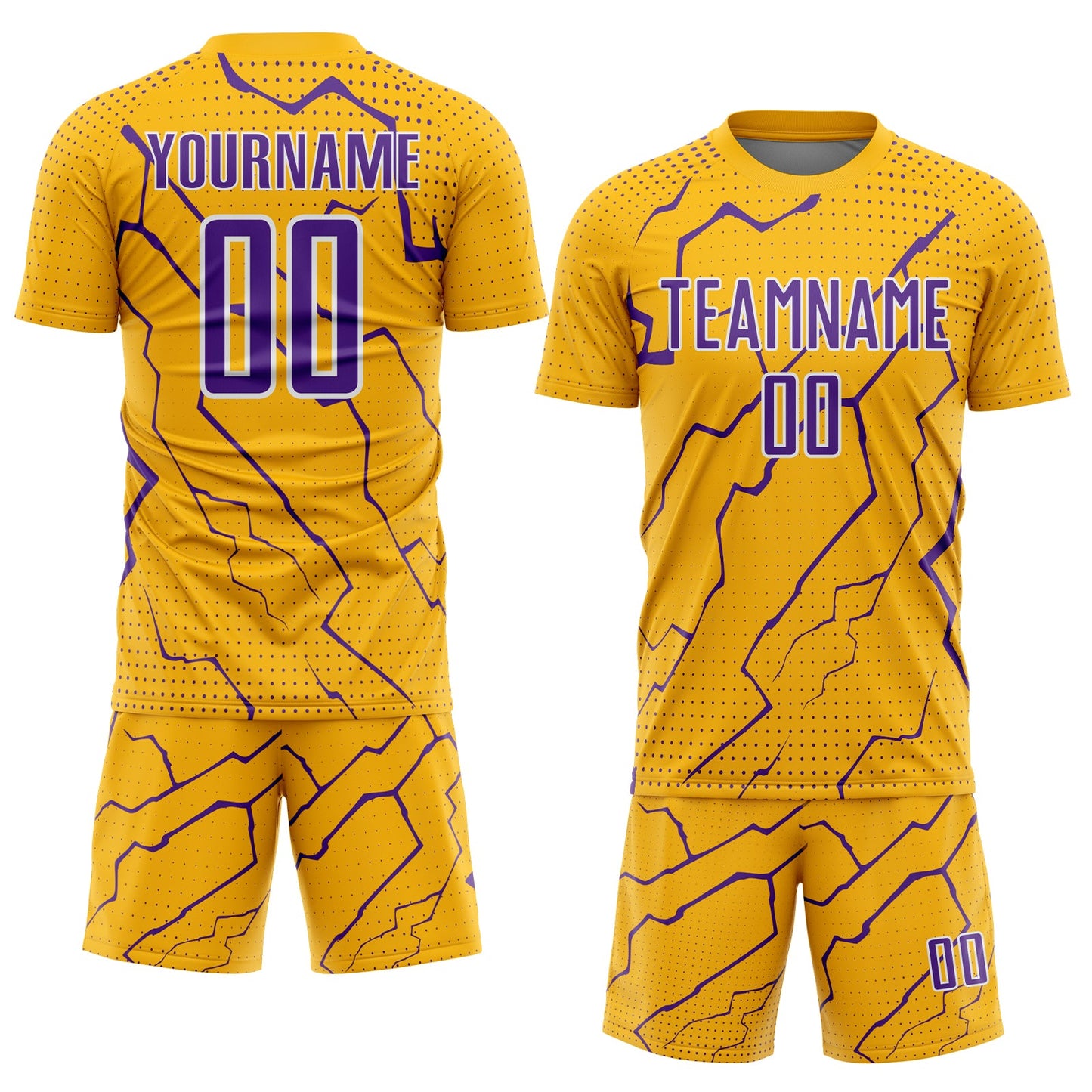 Custom Gold Purple-White Lightning Sports Sublimation Soccer Uniform Jersey Limited