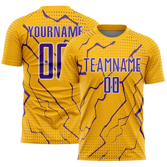 Custom Gold Purple-White Lightning Sports Sublimation Soccer Uniform Jersey