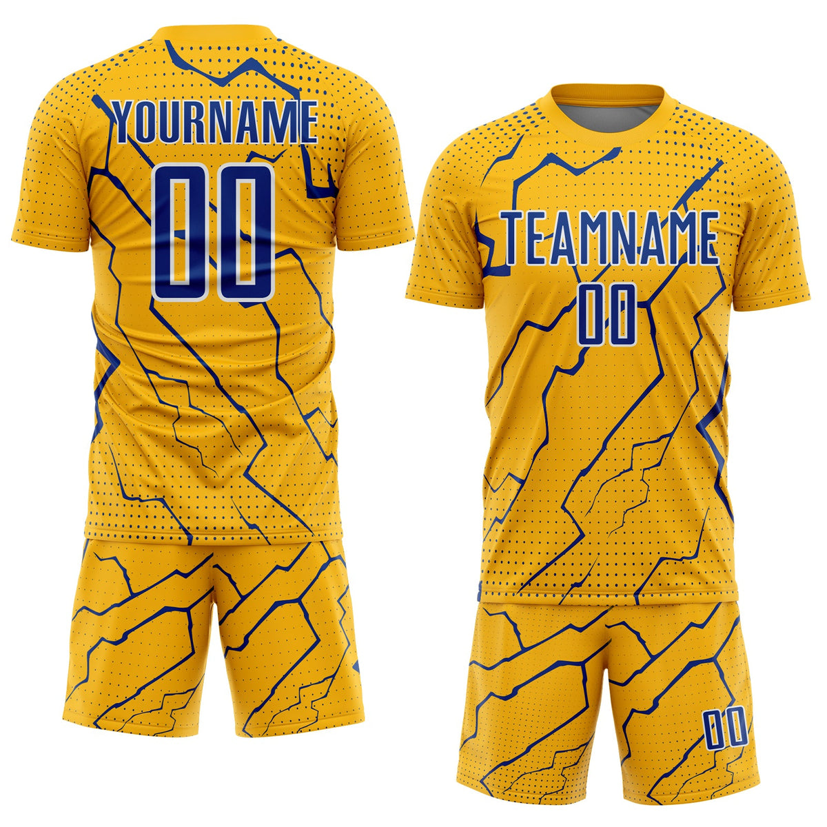 Custom Gold Royal-White Lightning Sports Sublimation Soccer Uniform Jersey Limited
