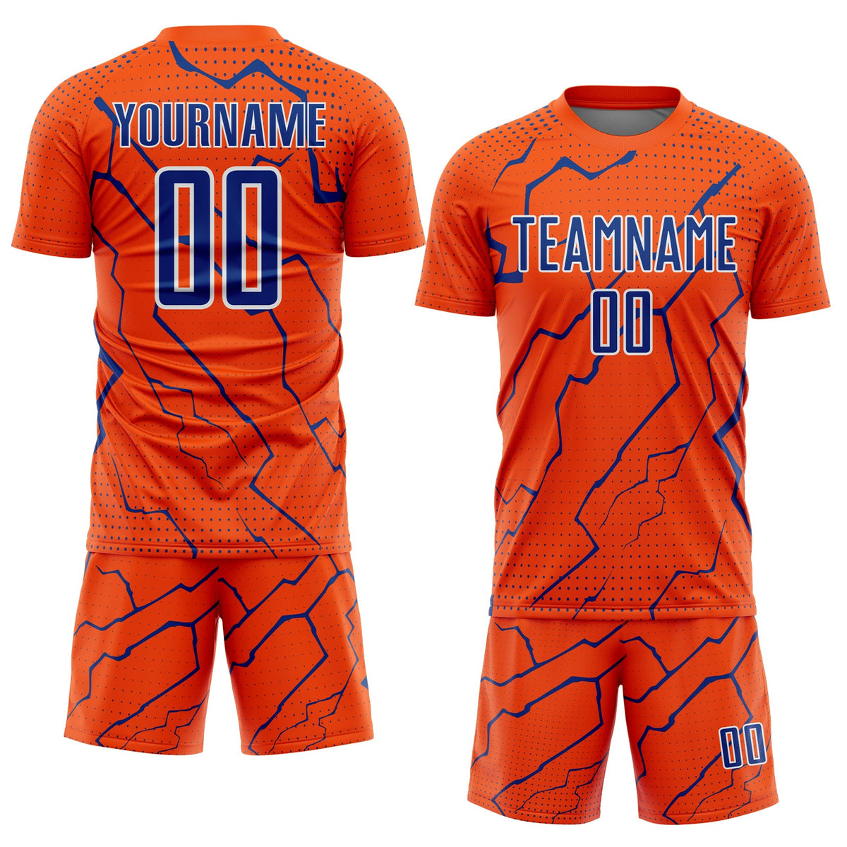 Custom Orange Royal-White Lightning Sports Sublimation Soccer Uniform Jersey Limited