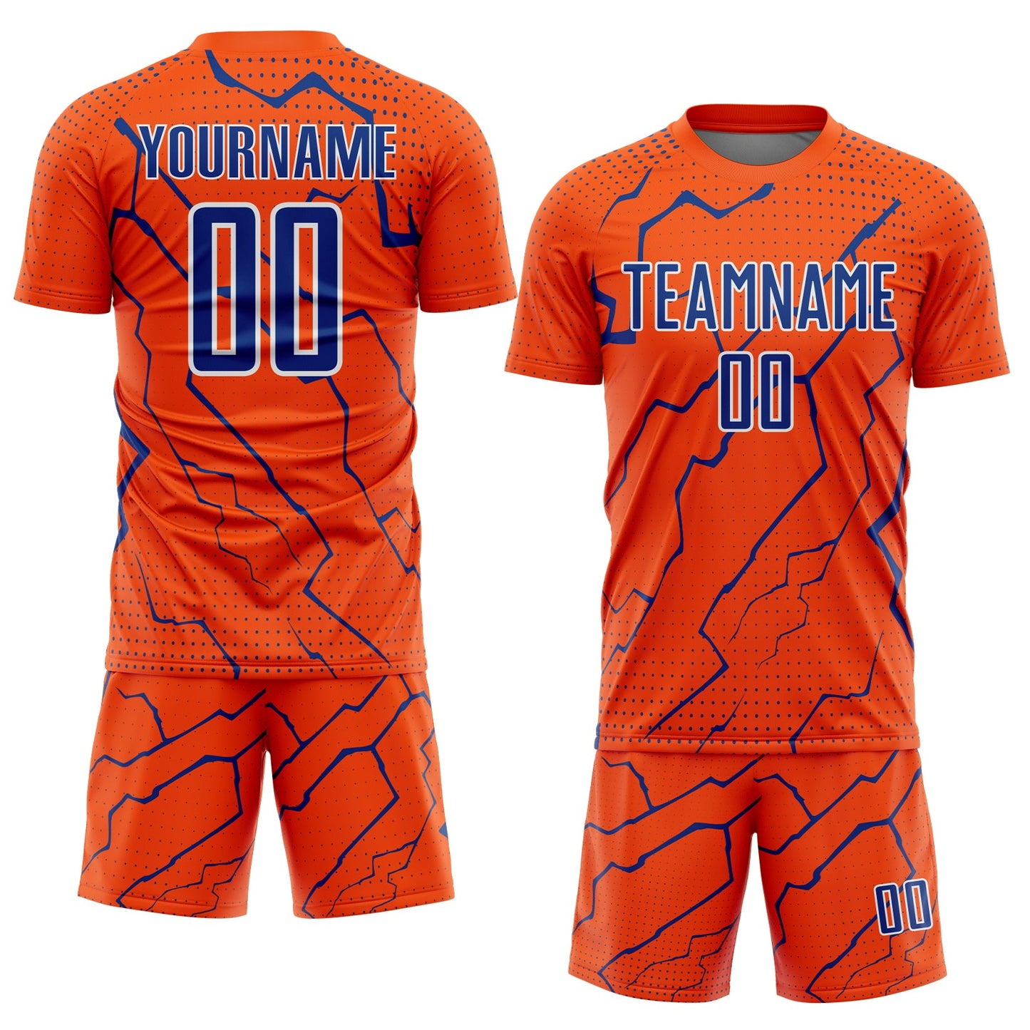 Custom Orange Royal-White Lightning Sports Sublimation Soccer Uniform Jersey Limited