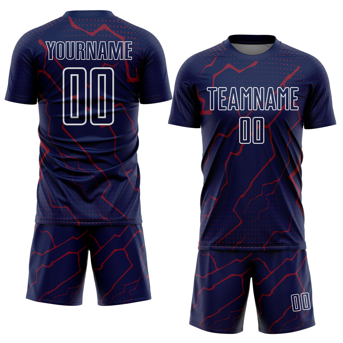 Custom Navy Crimson-White Lightning Sports Sublimation Soccer Uniform Jersey Limited
