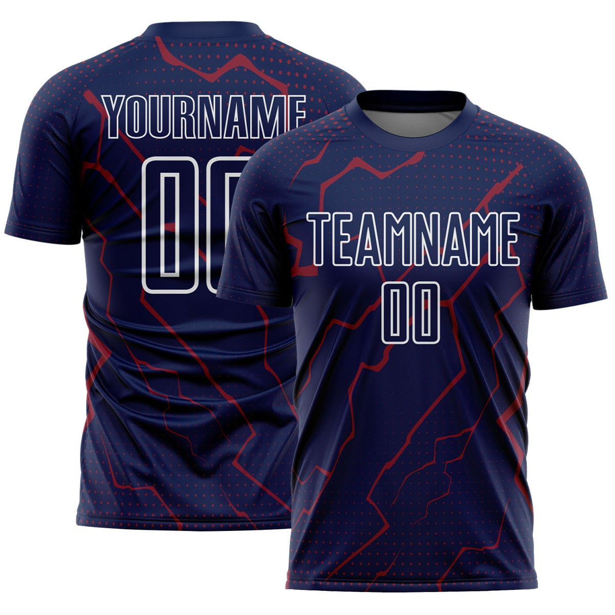 Custom Navy Crimson-White Lightning Sports Sublimation Soccer Uniform Jersey