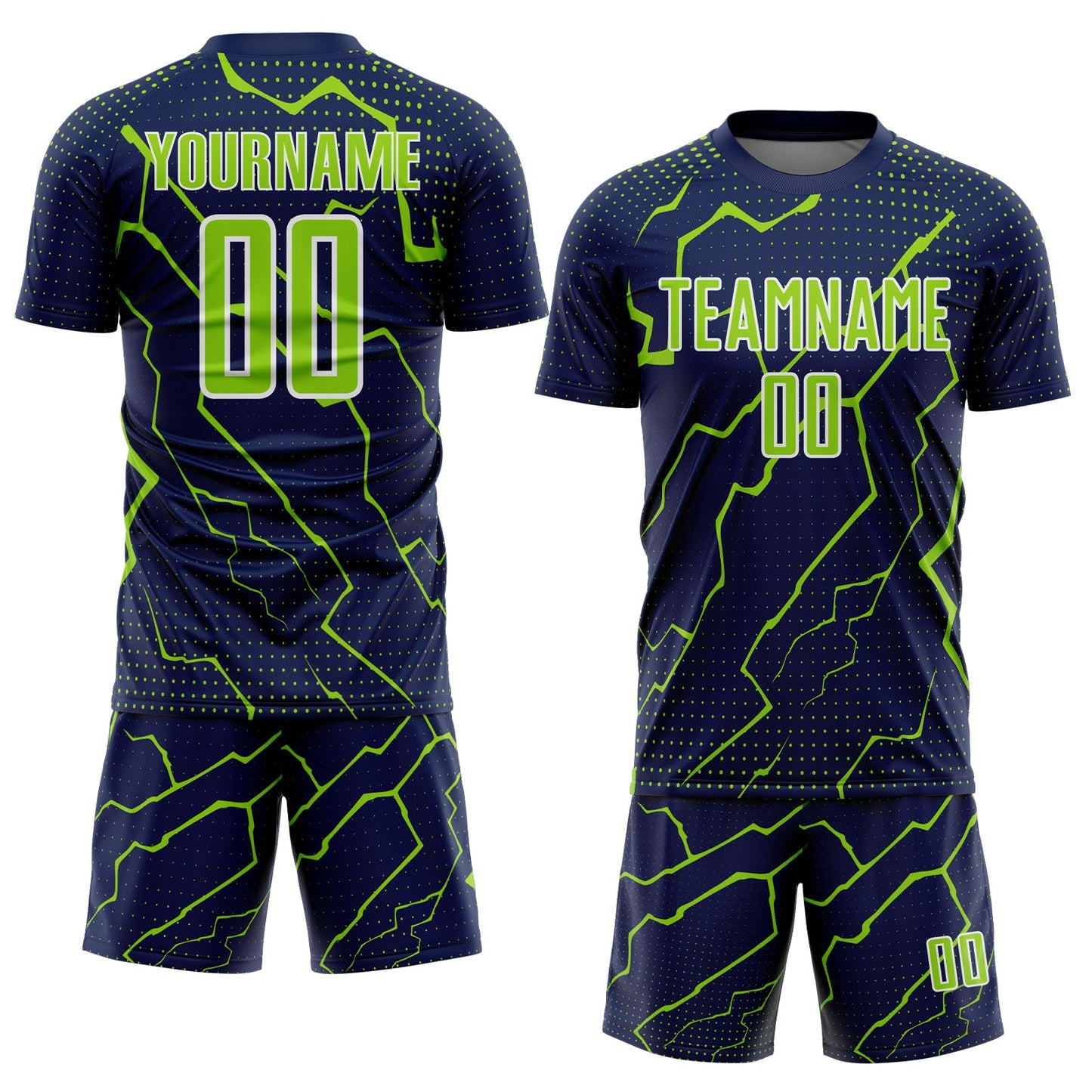 Custom Navy Neon Green-White Lightning Sports Sublimation Soccer Uniform Jersey Limited